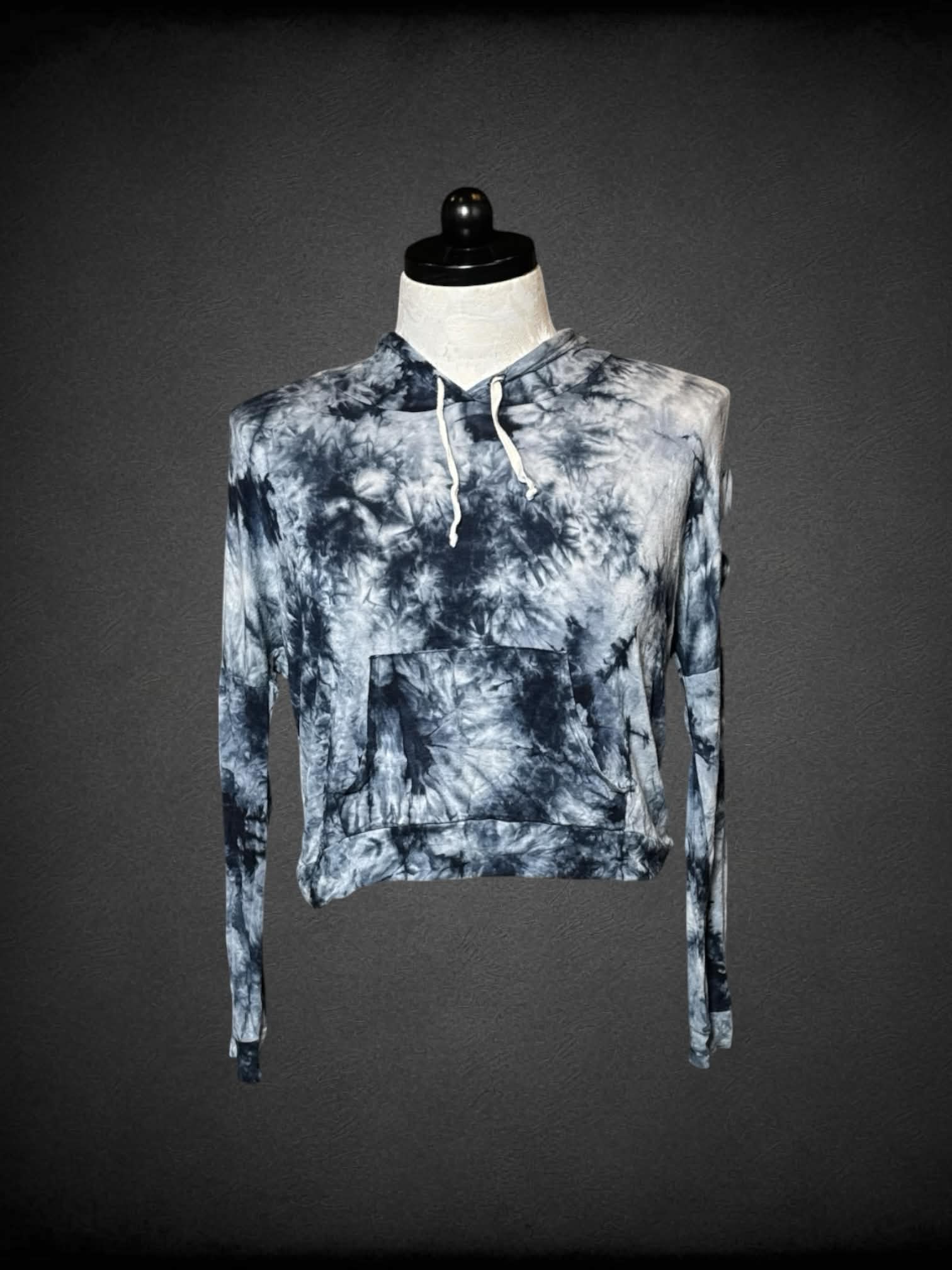 0X Ginger G blue & white cropped marble tye-dye hoodie