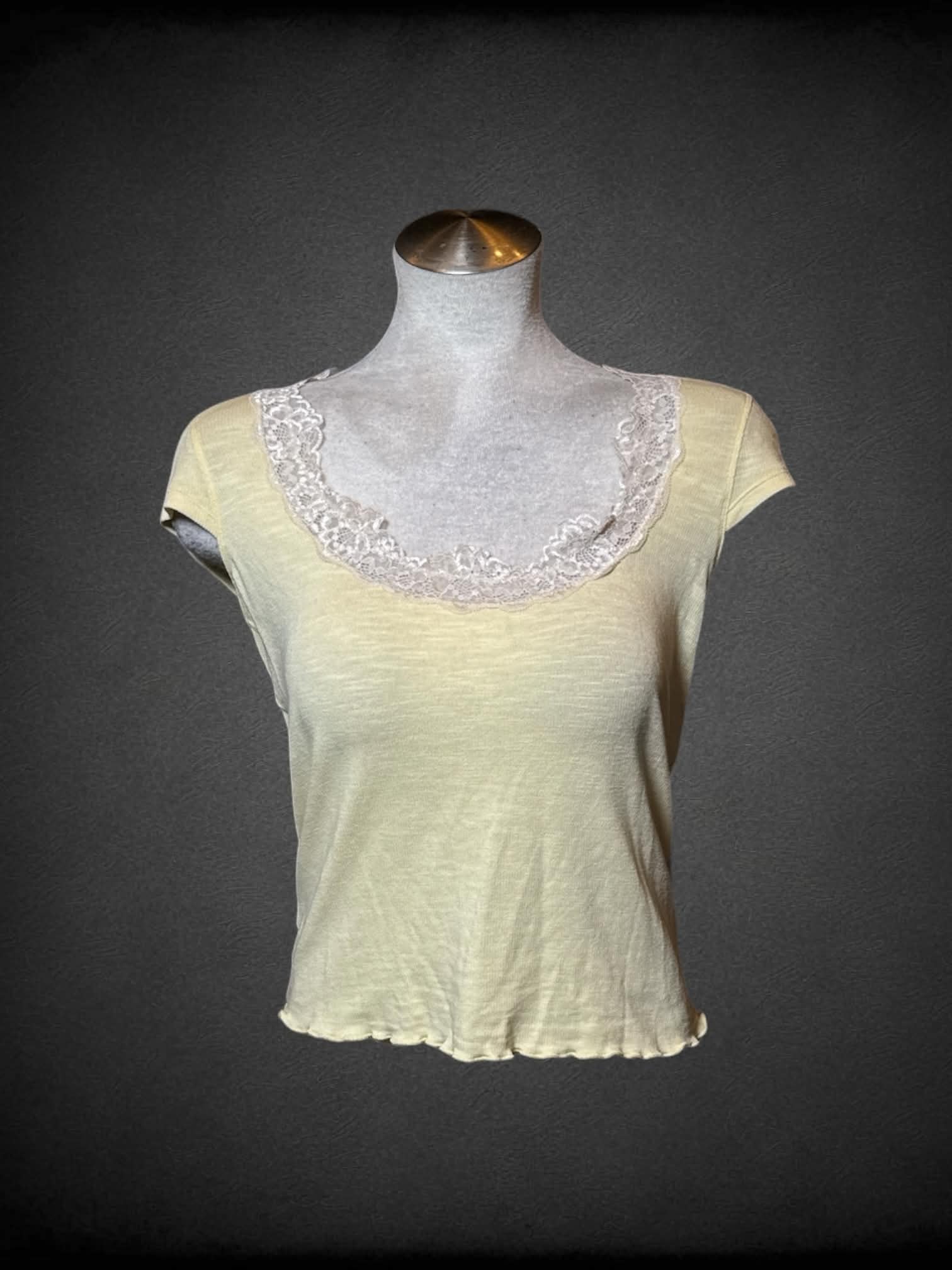 XL Intimately pastel yellow baby tee with low-cut lace collar