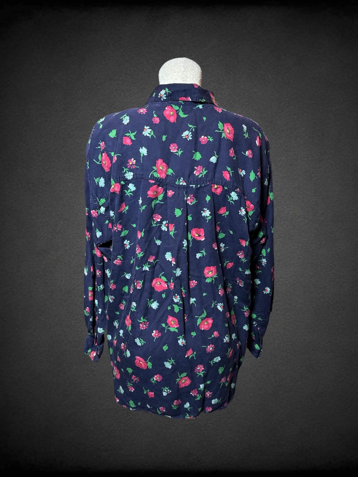 L Liz Sport vintage navy button up shirt with pink and blue floral design