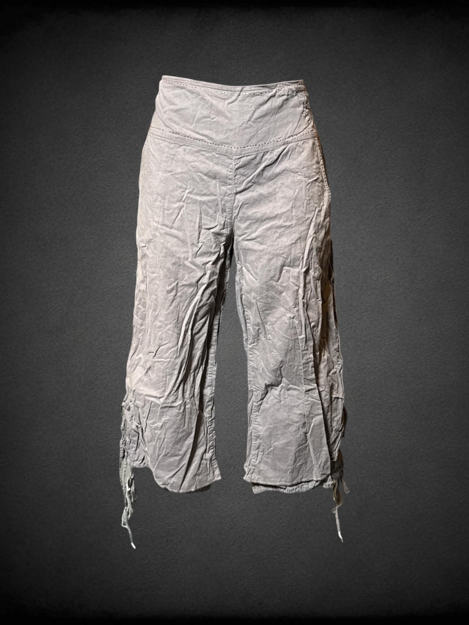 M Mais il est où le soleil? purple high waters with zipper on side, pockets, metal studs and embroidery on waist, and ties on legs
