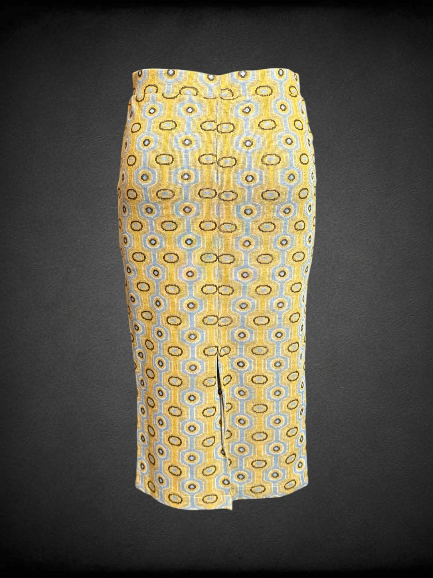 S Zara light blue and yellow two piece shirt and skirt set with circle and geometric design