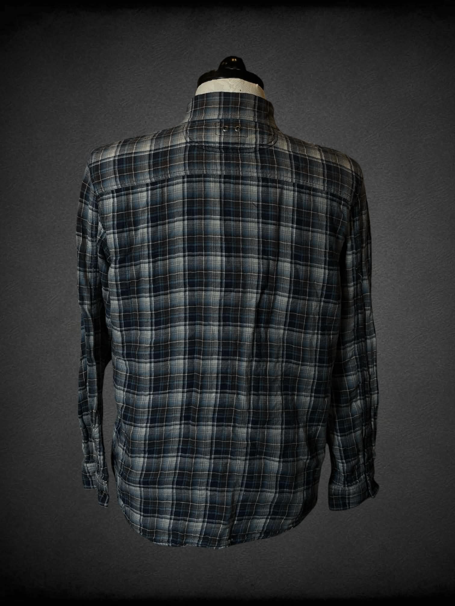 XL Converse blue, white and brown plaid button-up shirt