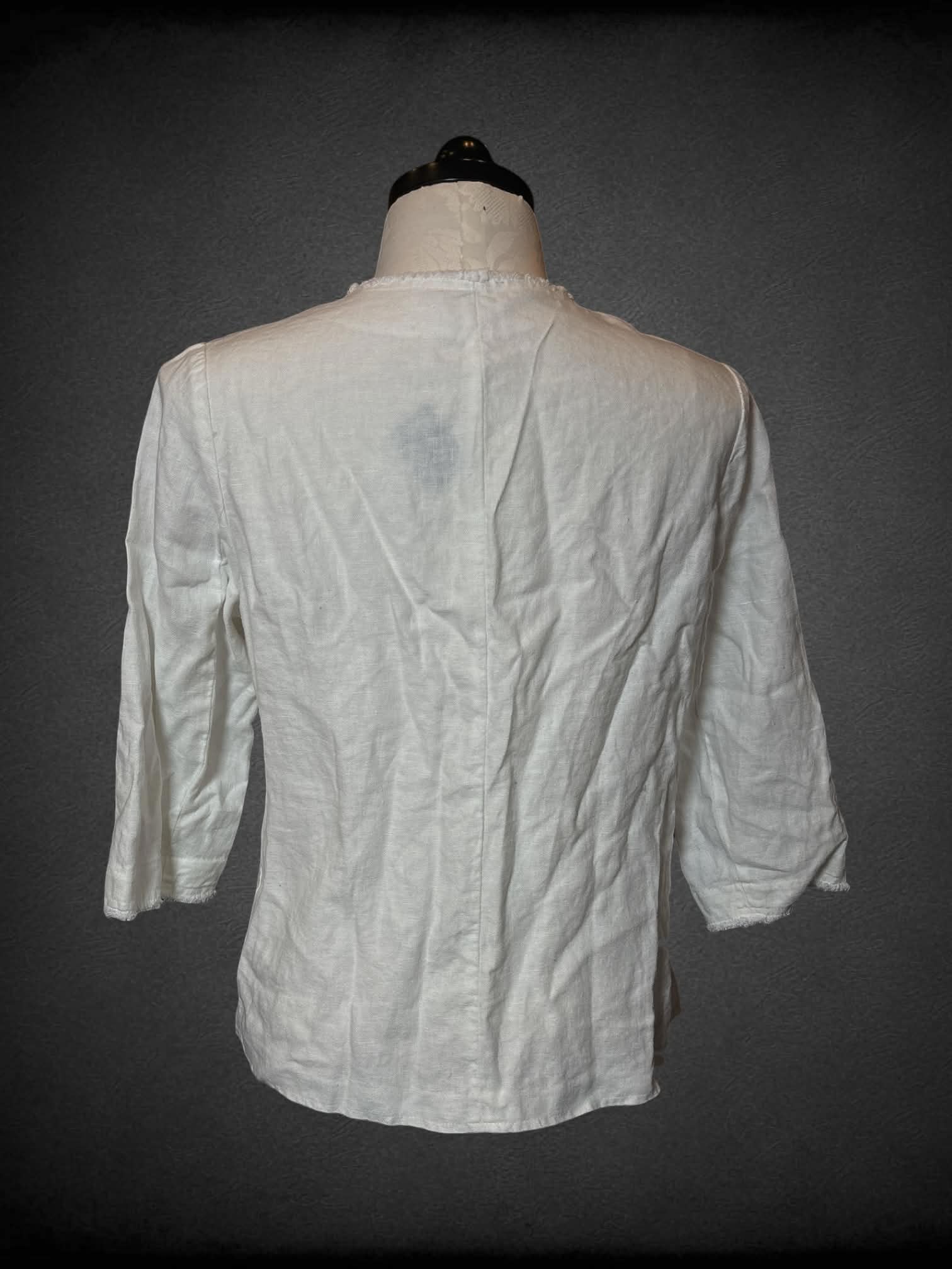 XL Chico’s white three-quarter sleeve cover-up with one button on front