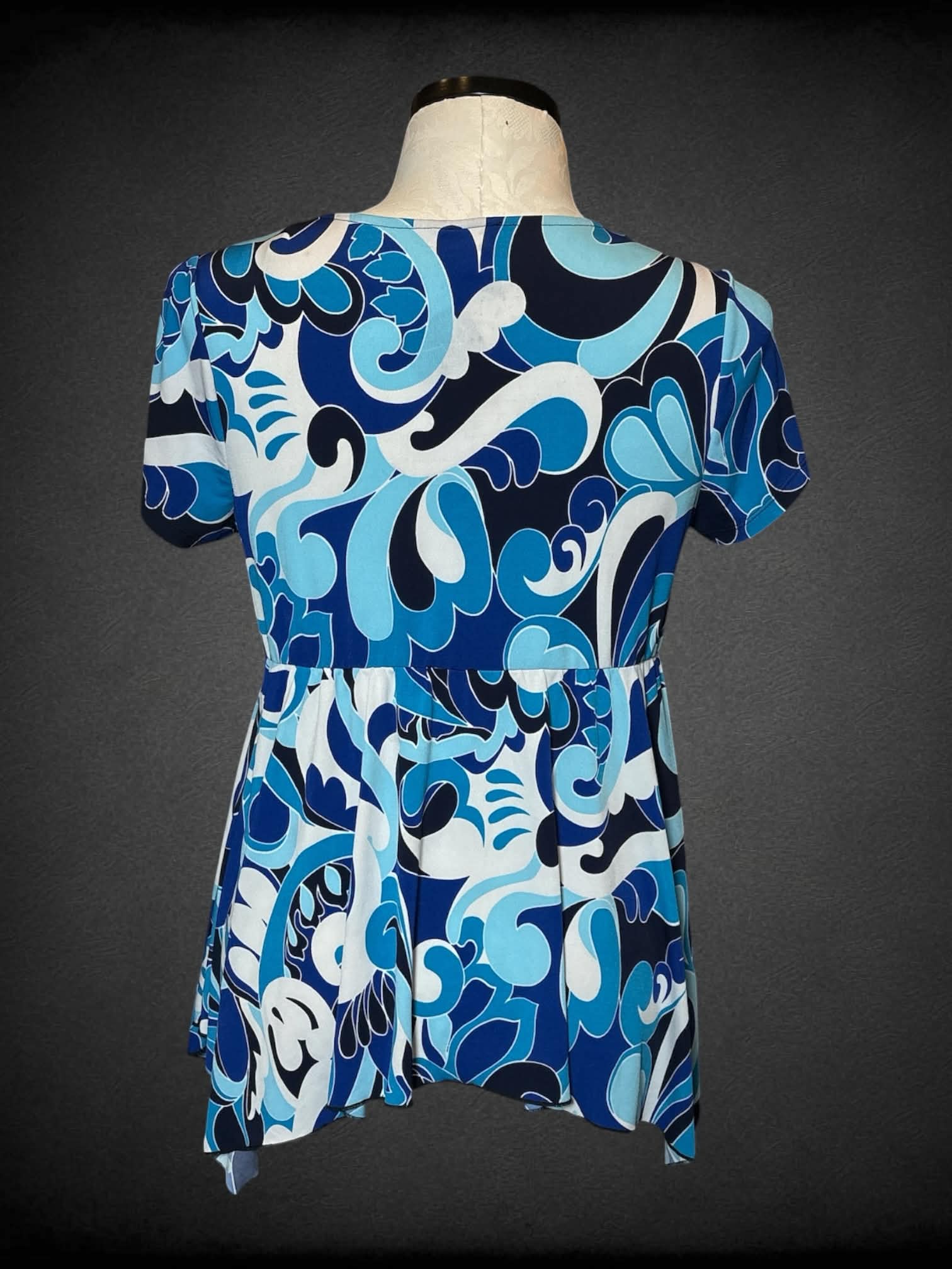 1X Venezia blue blouse with blue and white decorative pattern