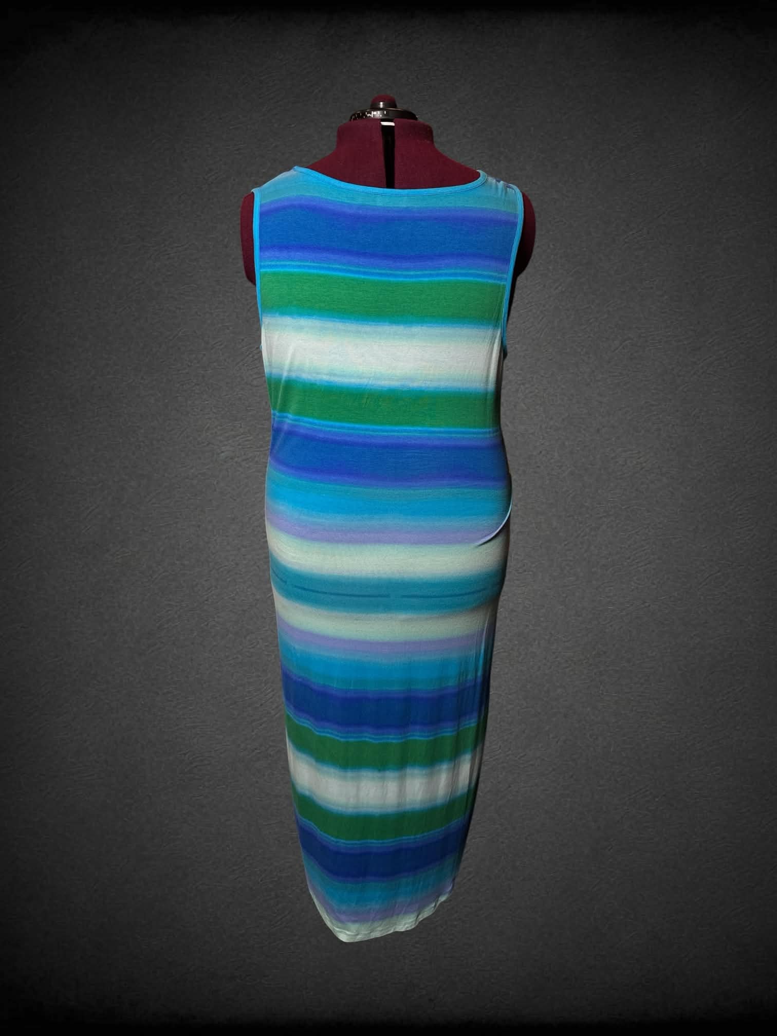 2X Simply Emma high low sleeveless blue dress with white and green stripes