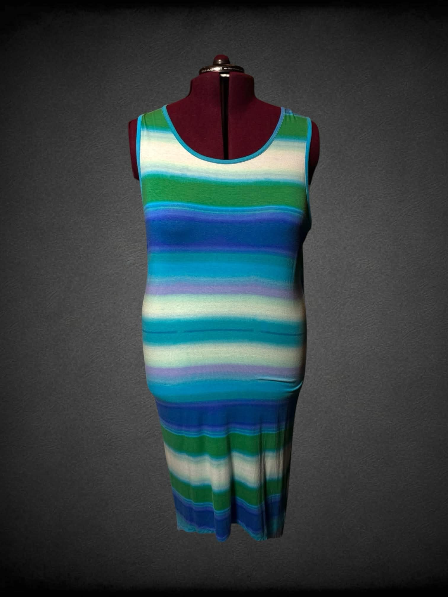 2X Simply Emma high low sleeveless blue dress with white and green stripes