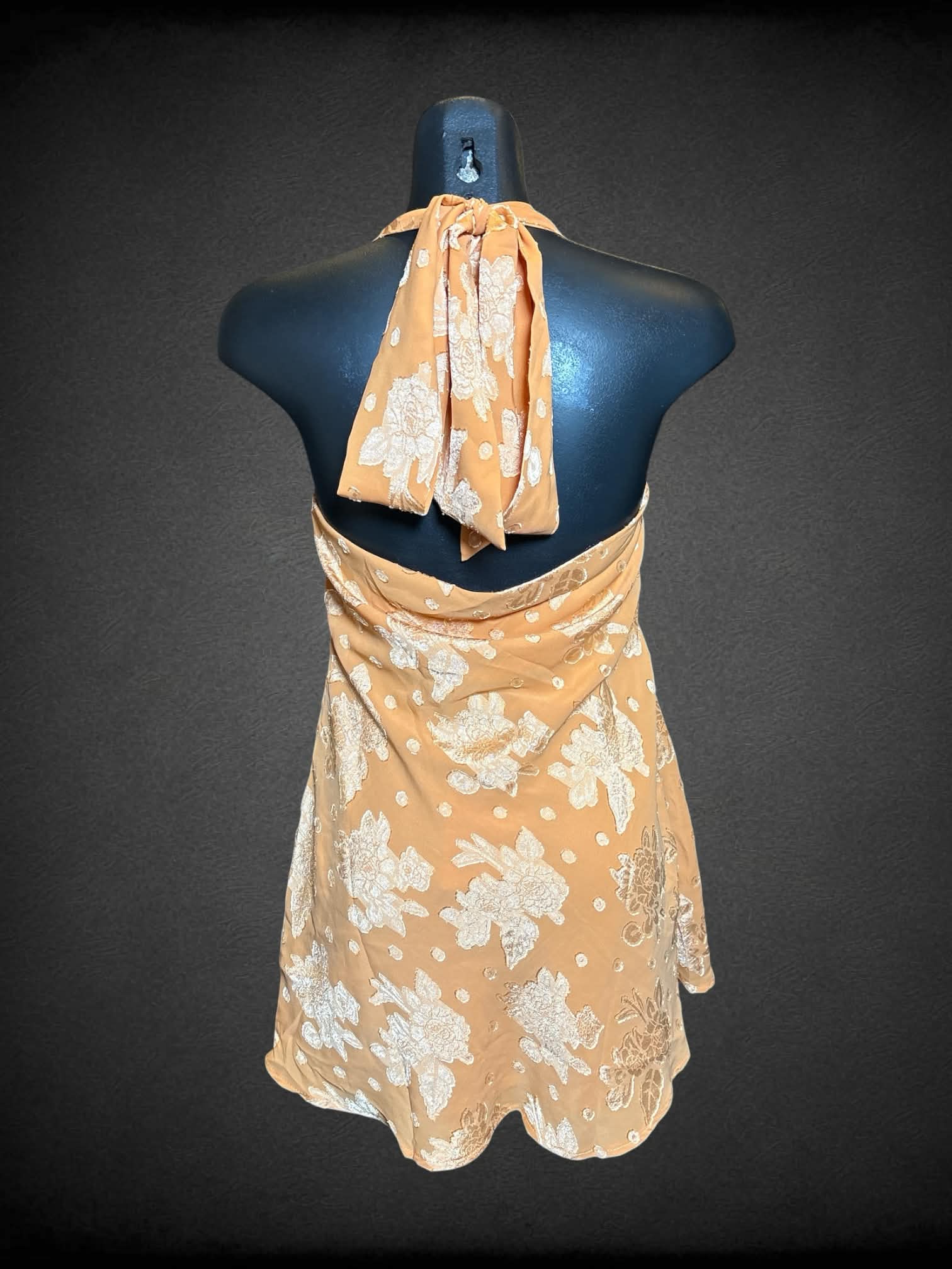M NWT Hello Molly orange strapless halter dress with floral burnout desig
