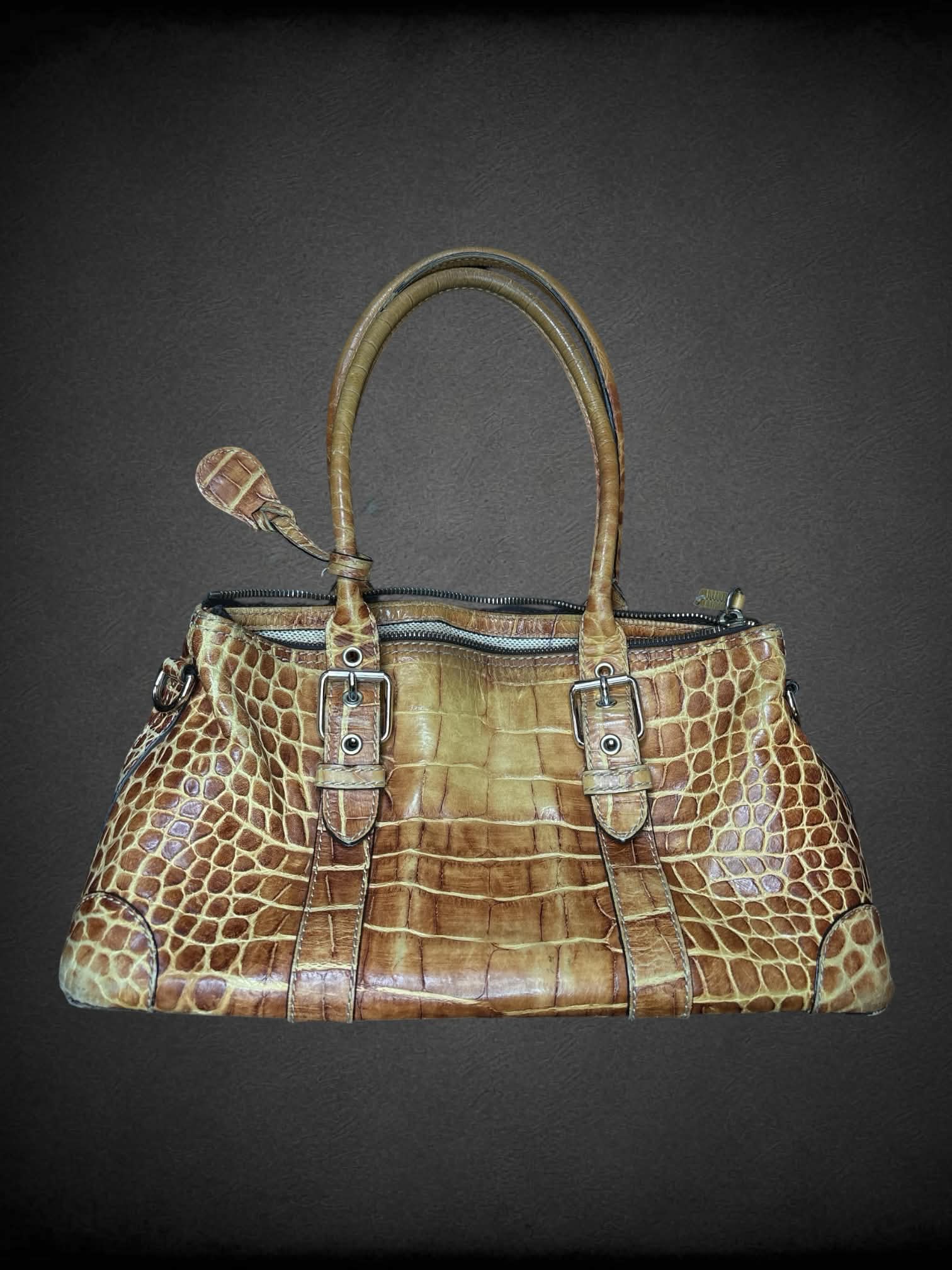 Dooney Bourke tan leather shoulder bag with zipper pockets