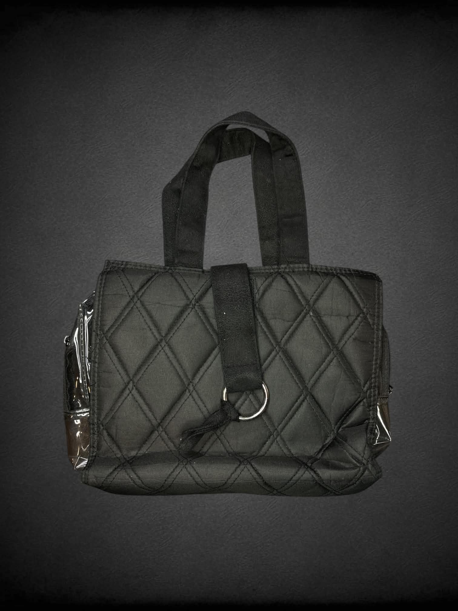 Studio Basics layered black handbag with clear zipper  pockets inside