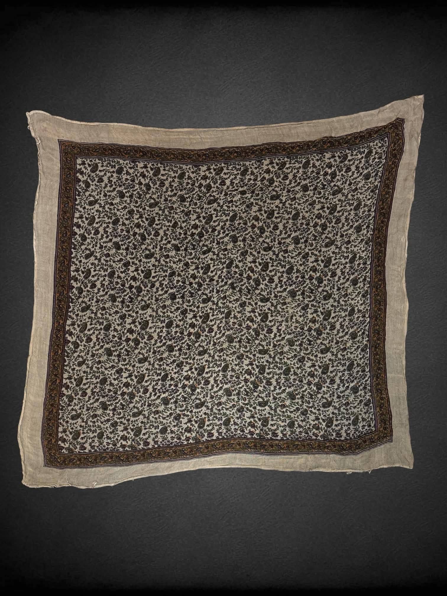 Beige square scarf with green & purple paisley design