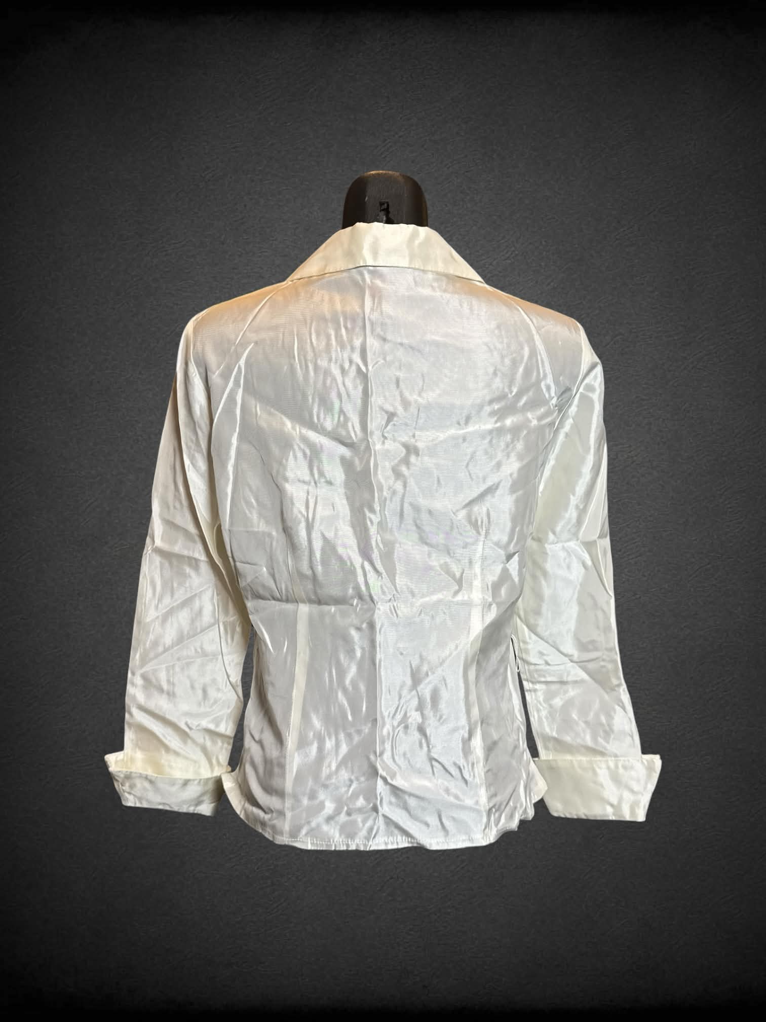 M JS Collections vintage off white long sleeve button down with low neck, and gem buttons