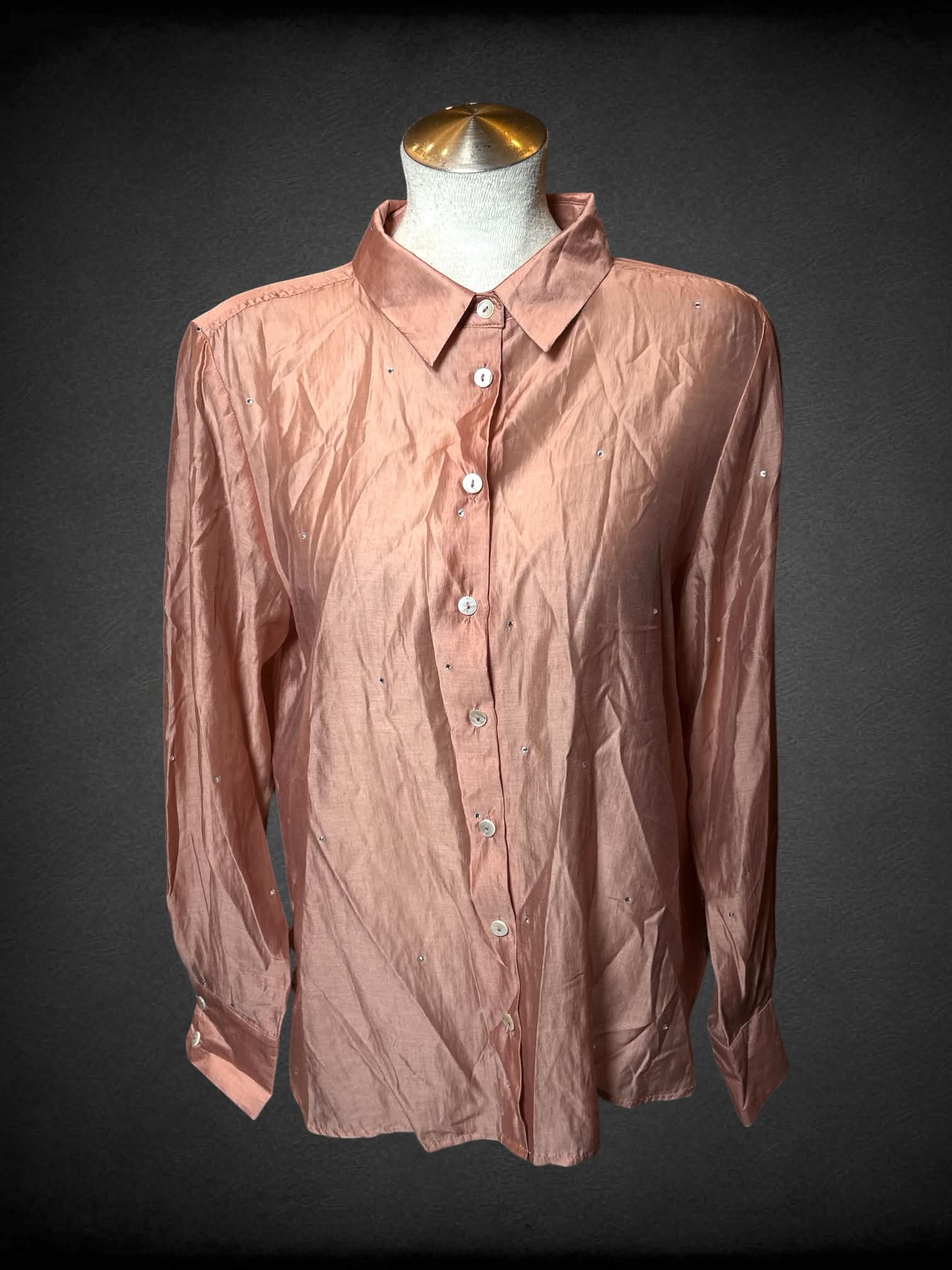 L Bailey NWT sheer peachy orange button up with bedazzled jewels scattered throughout