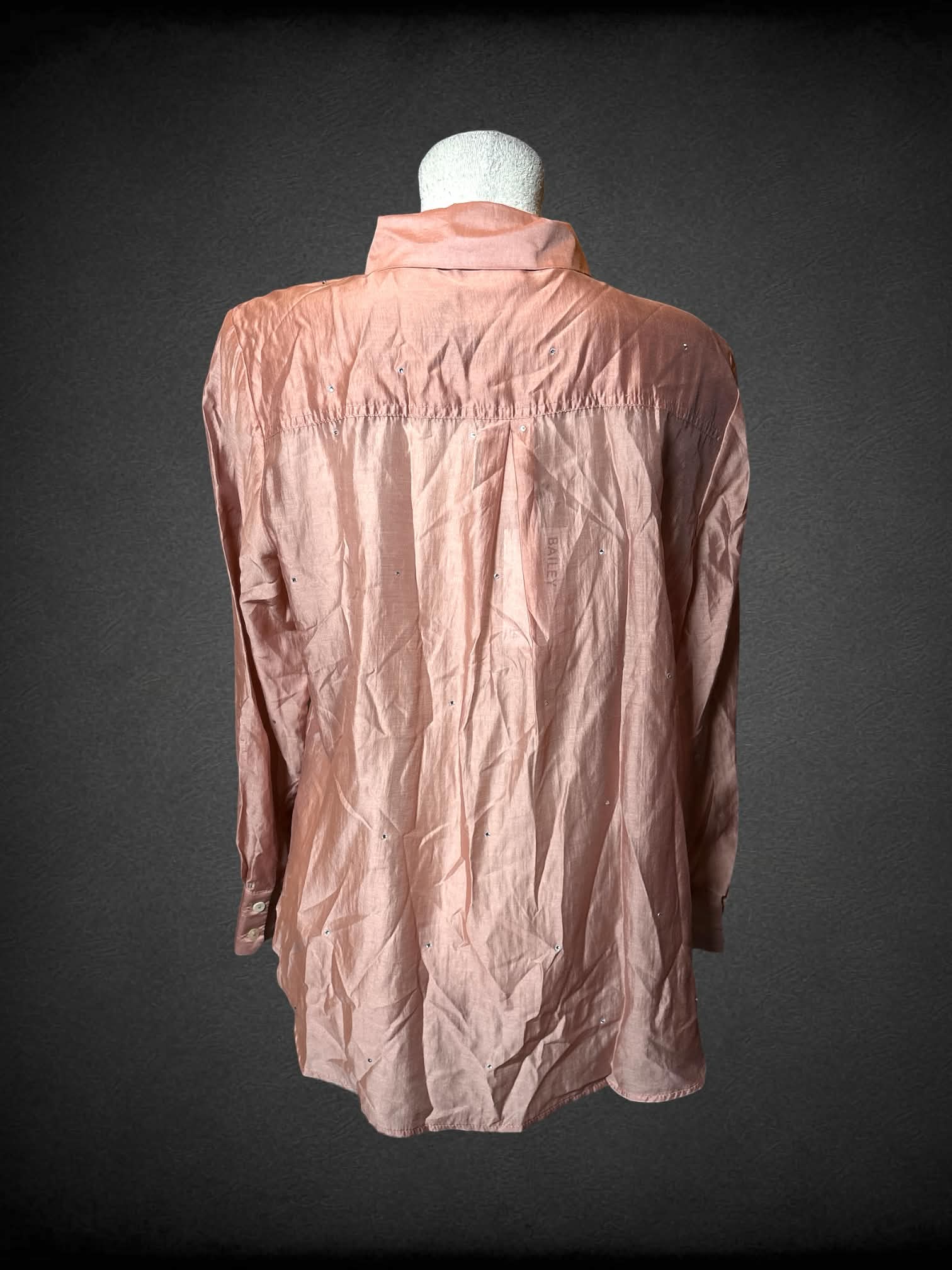 L Bailey NWT sheer peachy orange button up with bedazzled jewels scattered throughout