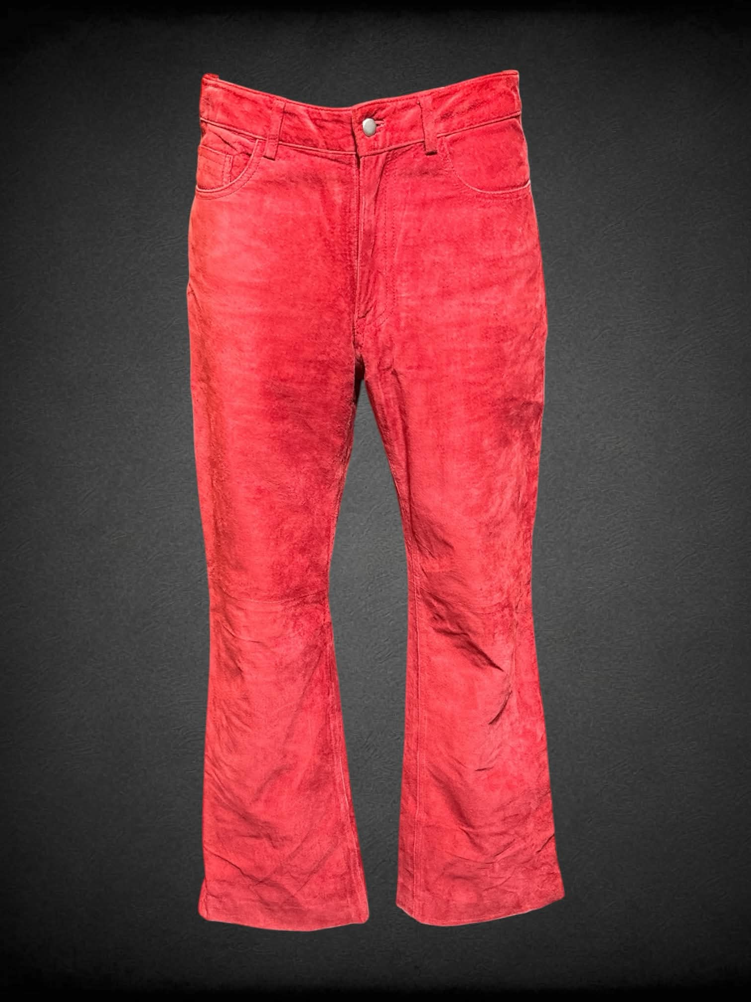 S Express red suede pats with zipper/button closure, pockets, and belt loops