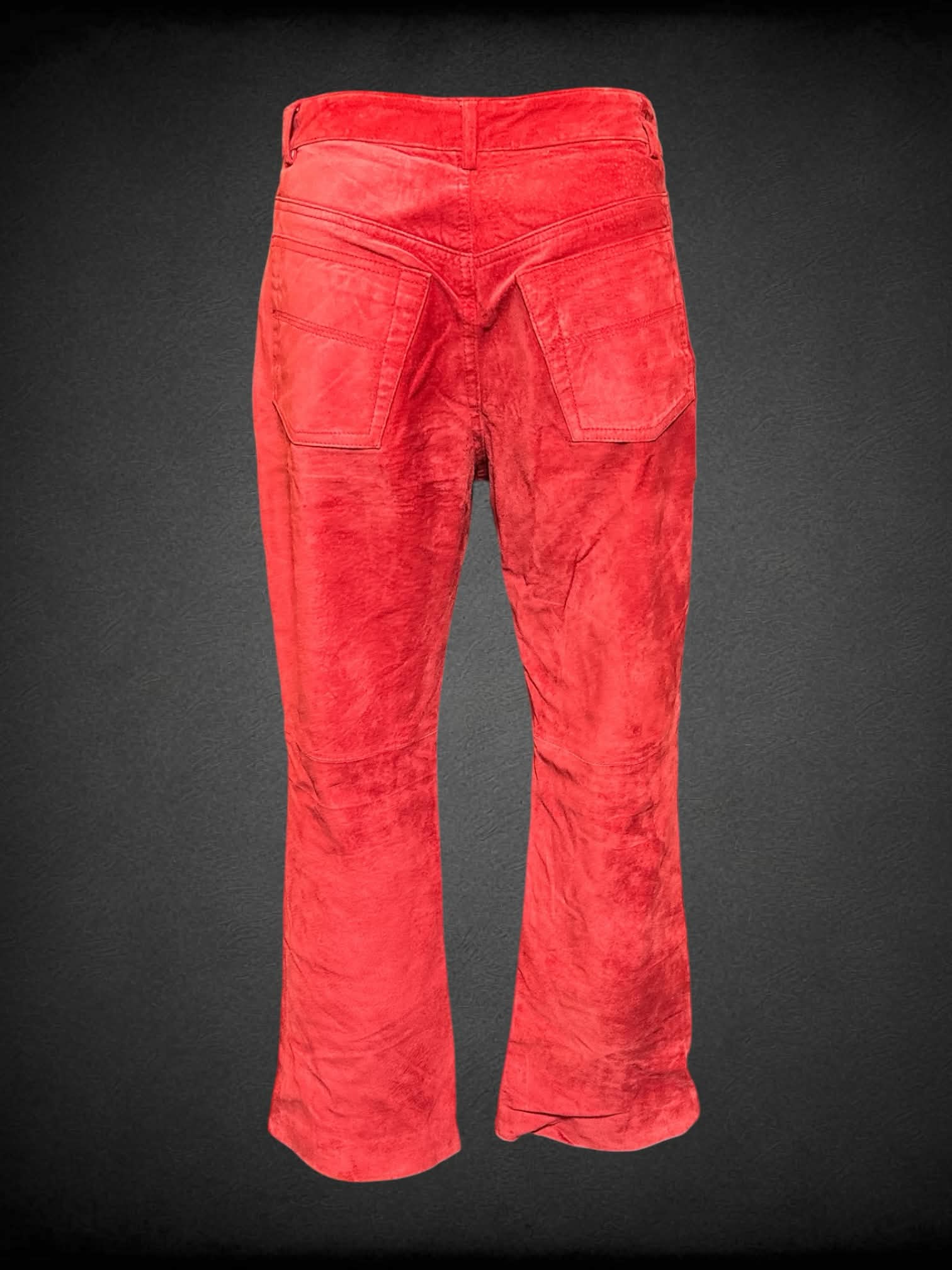 S Express red suede pats with zipper/button closure, pockets, and belt loops