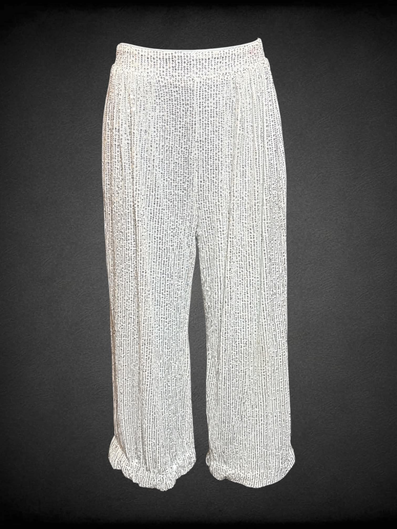 M Cider white sequined pants with zipper on side, and pockets