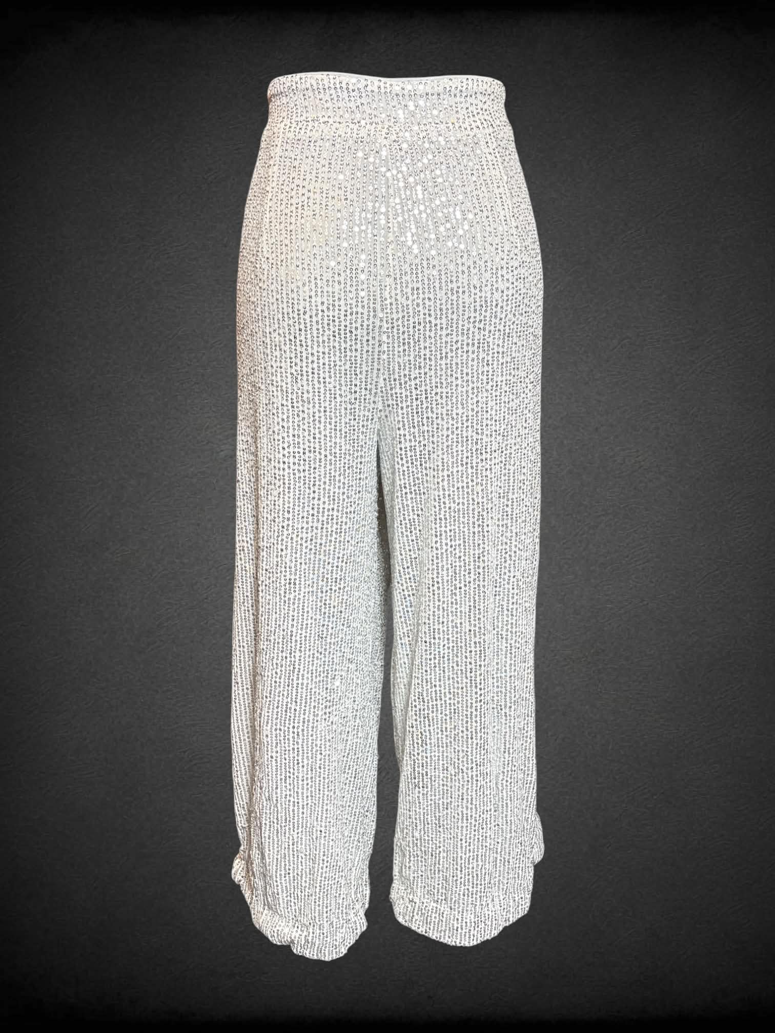M Cider white sequined pants with zipper on side, and pockets