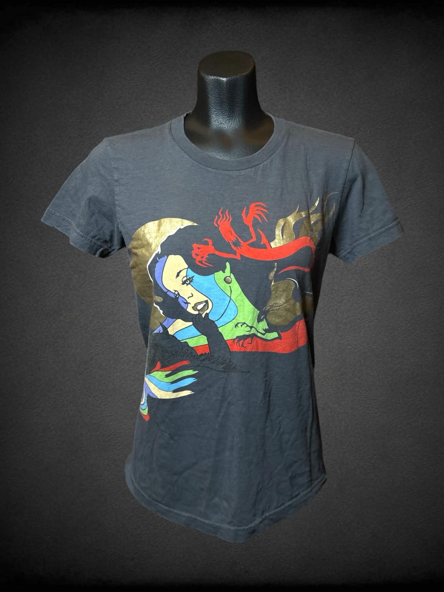 M Threadless grey t shirt with woman and “devil” graphic on front