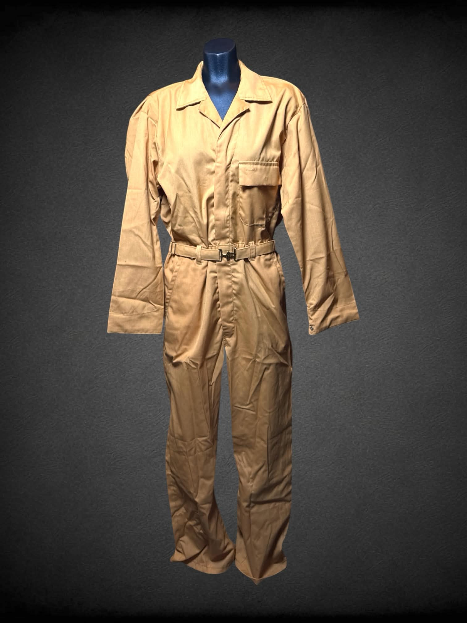 M Riverside Perma-Neat mustard yellow jumpsuit with zipper and adjustable clasp on waist