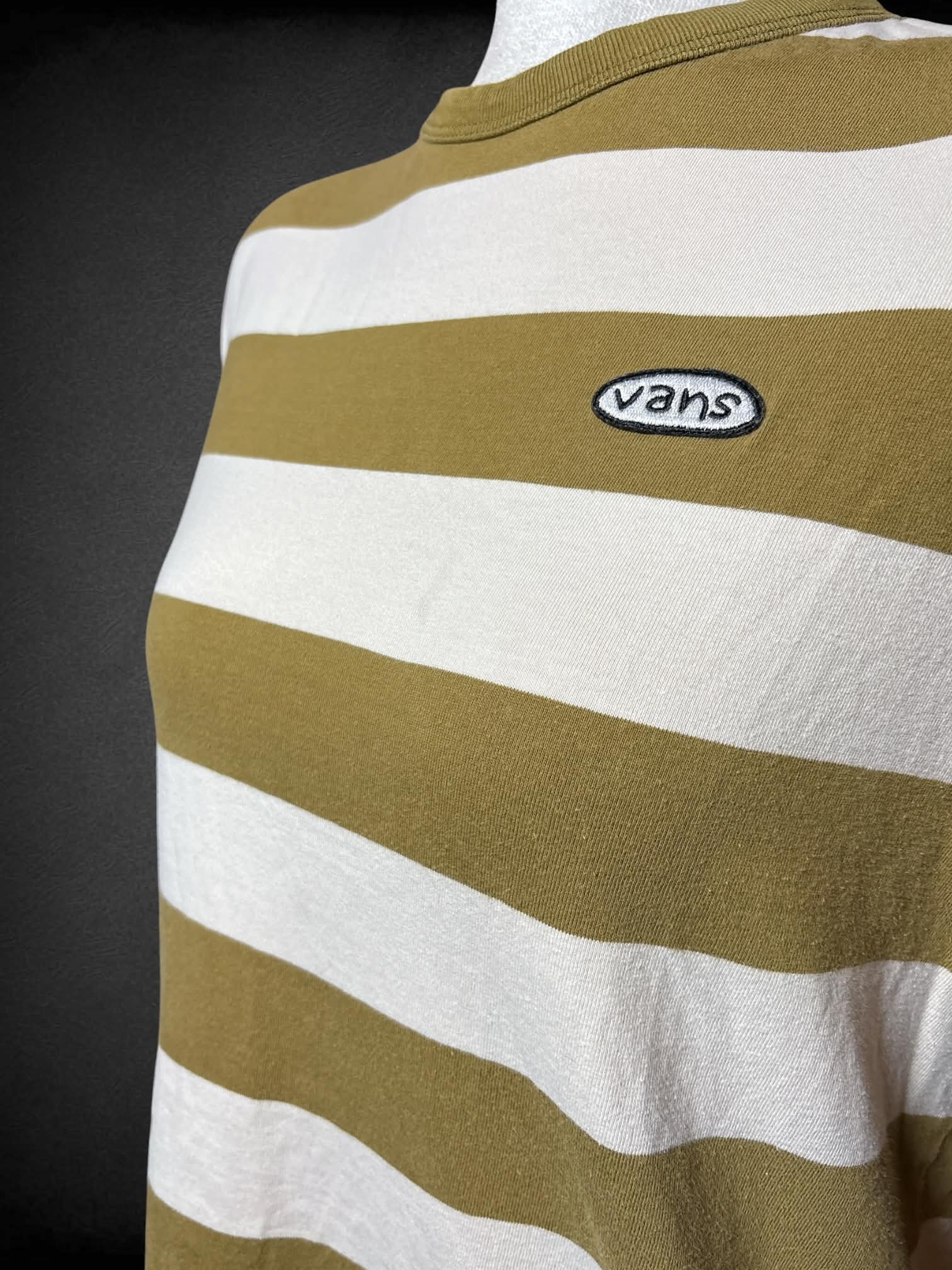 L Vans cream and brown striped t shirt
