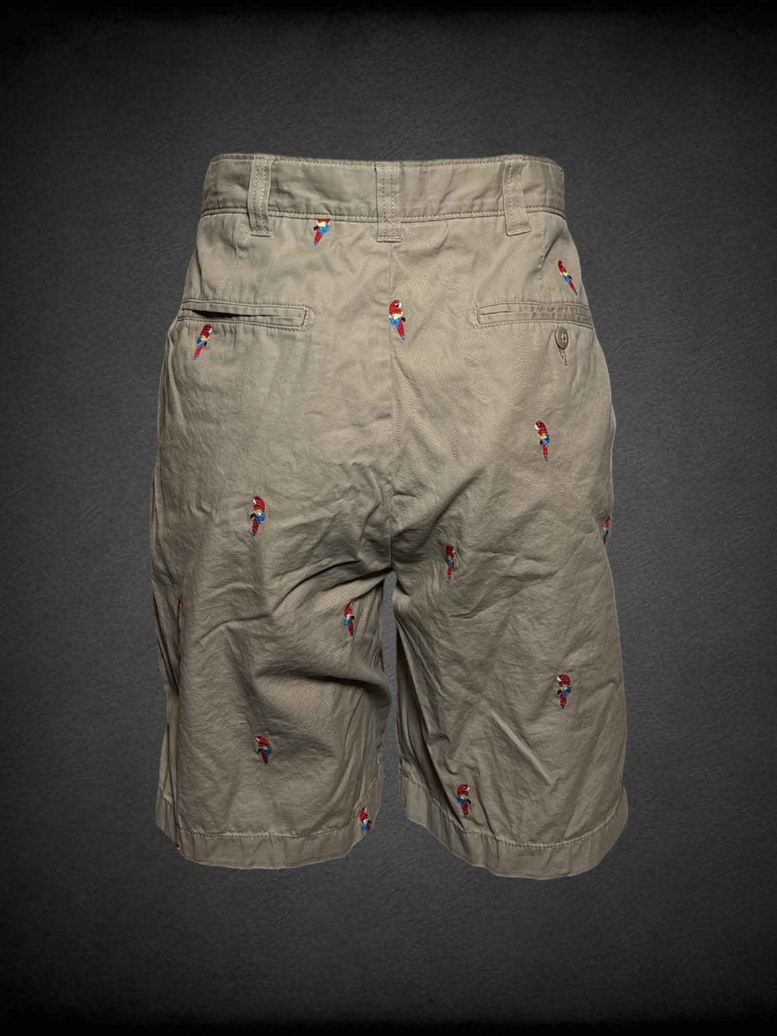 L Cremieux khaki shorts with embroidered parrots