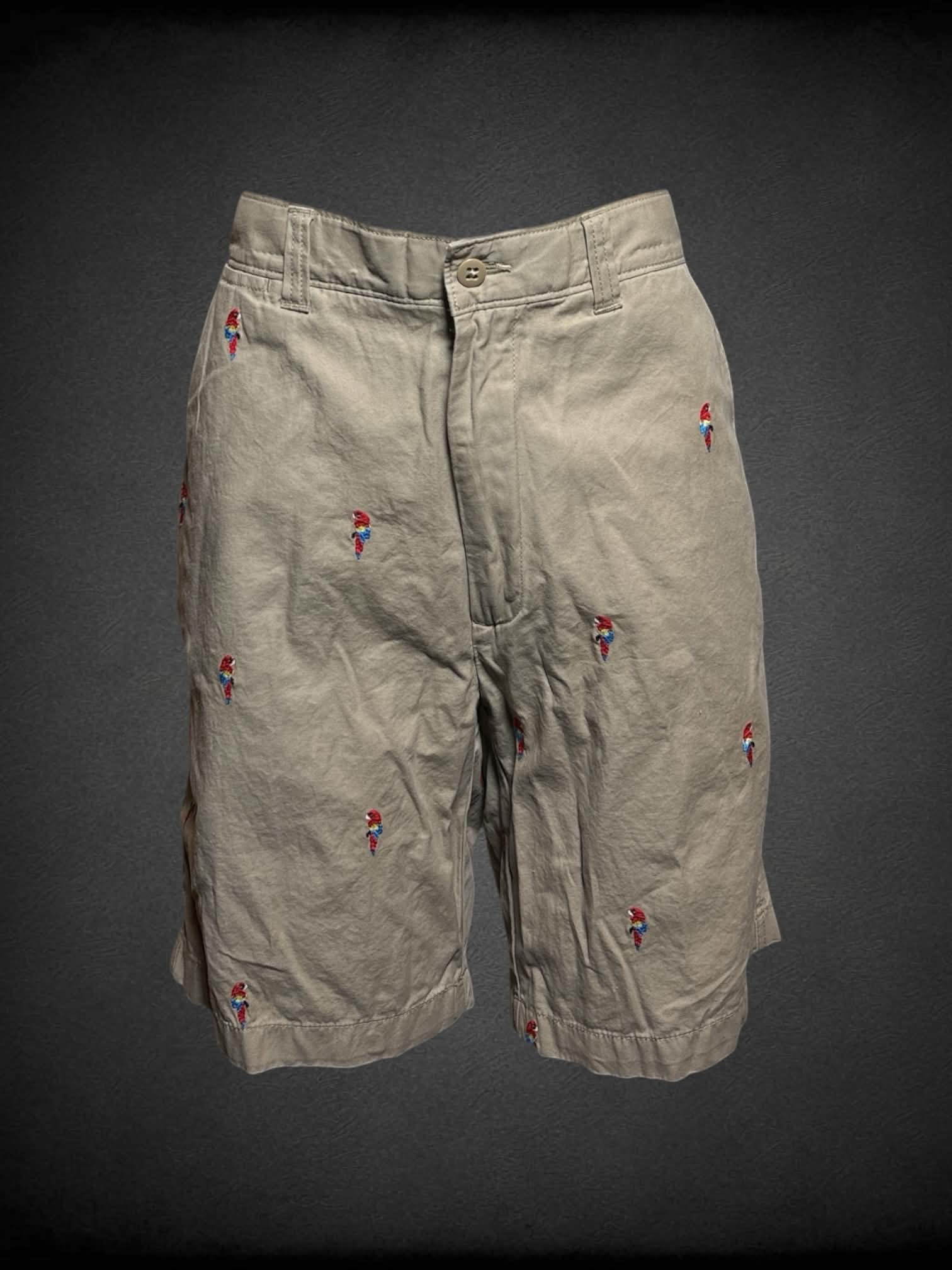 L Cremieux khaki shorts with embroidered parrots