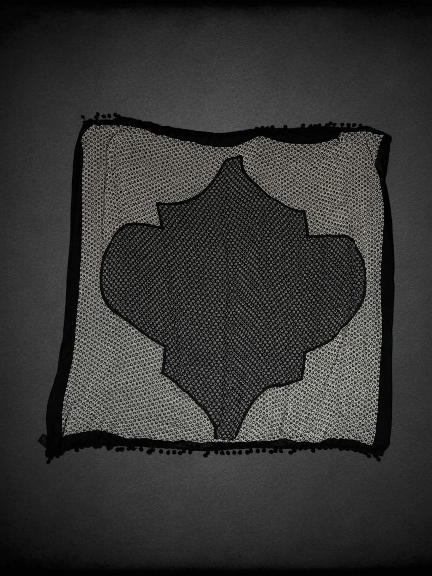 Black & white star scarf with black Pom Pom tassels