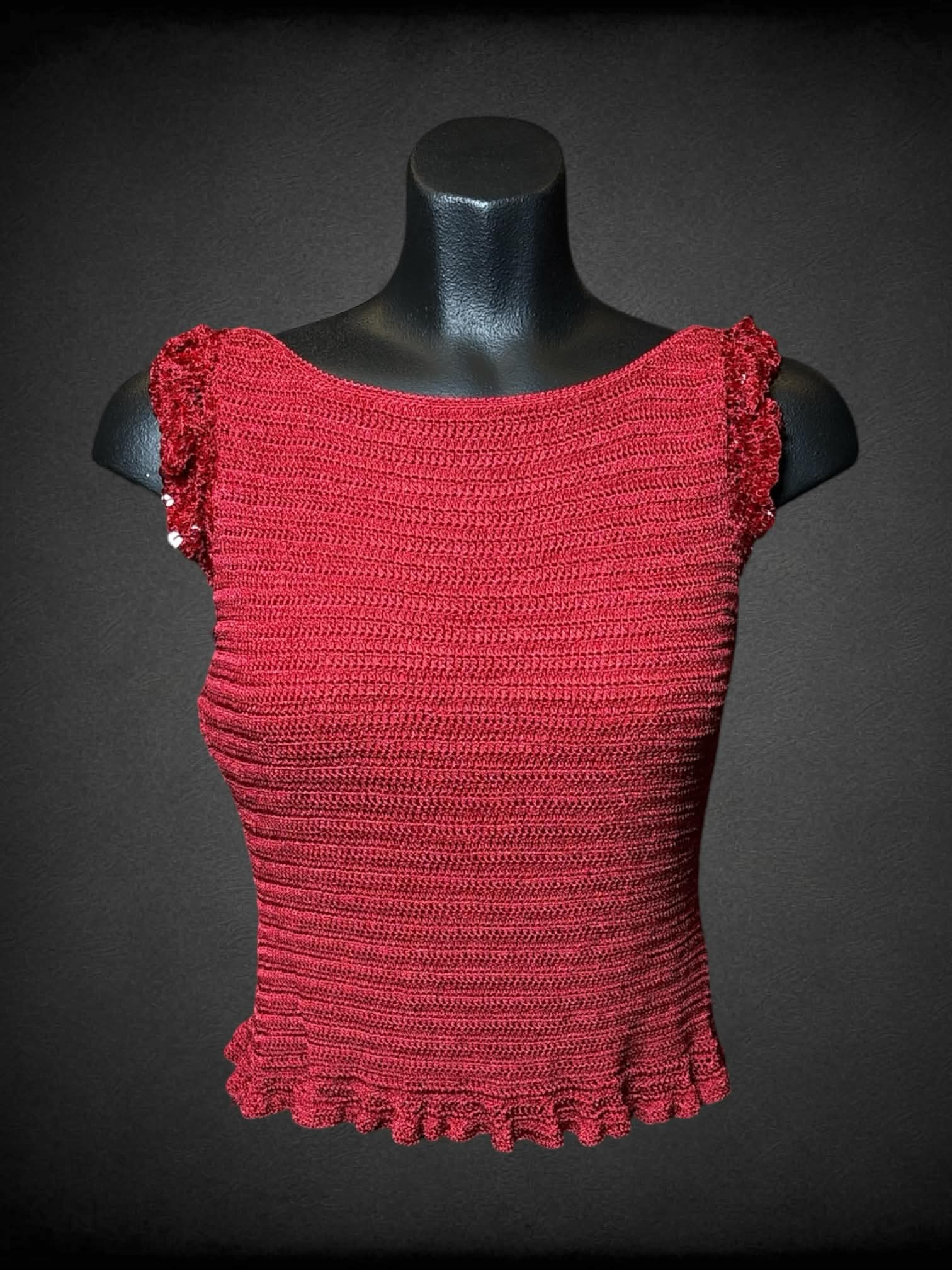 M Bianca Maria red woven tank top with ruffled sequined sleeves