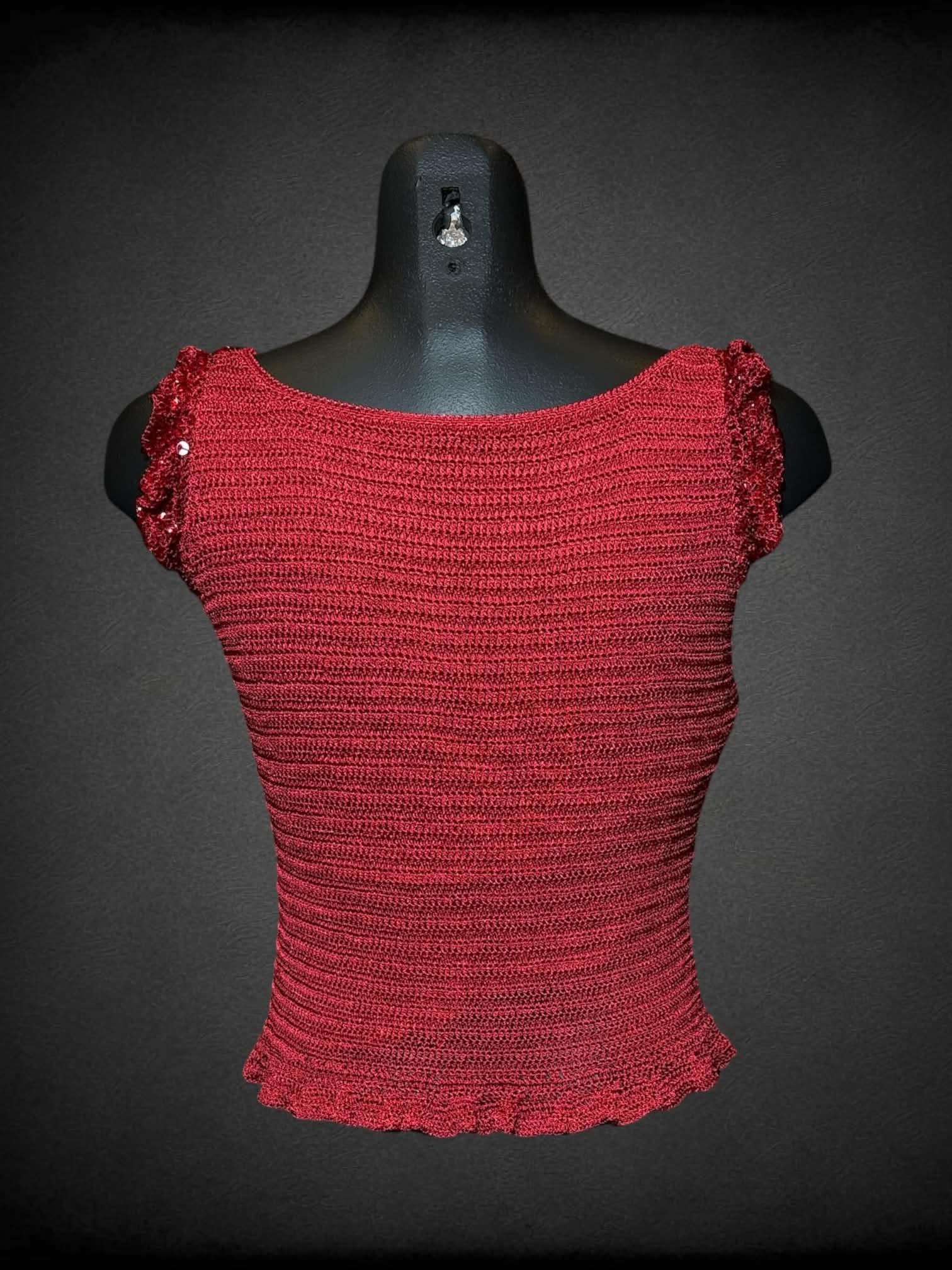 M Bianca Maria red woven tank top with ruffled sequined sleeves