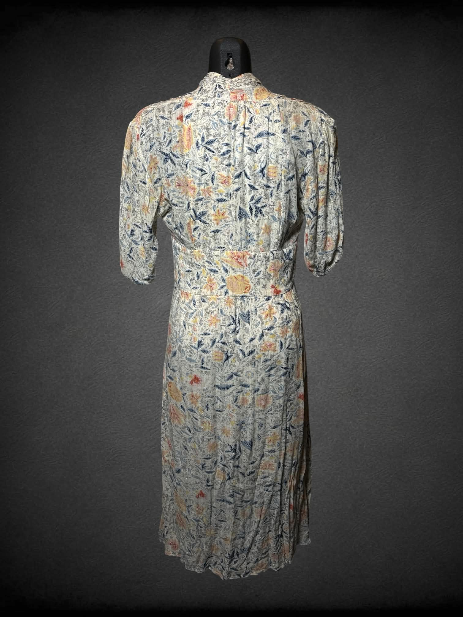 M Ba&sh beige ribbed dress, with delicate floral sparkle pattern, and buttons on front