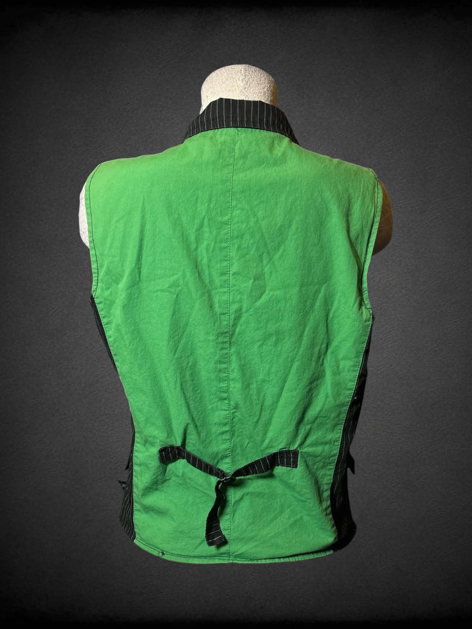 L Tripp NYC vintage black & green striped button-up vest