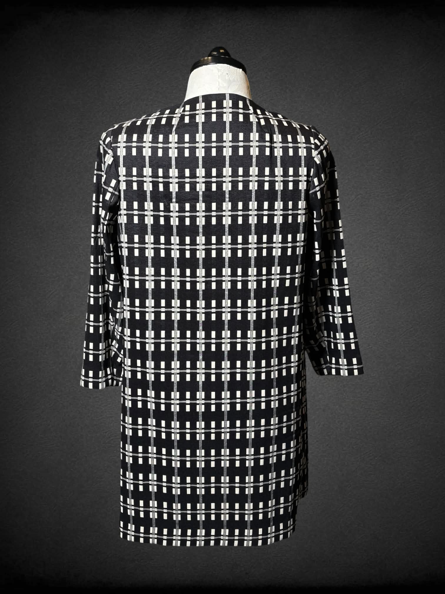 XL Alfani black coat with clasps on front, and grid pattern