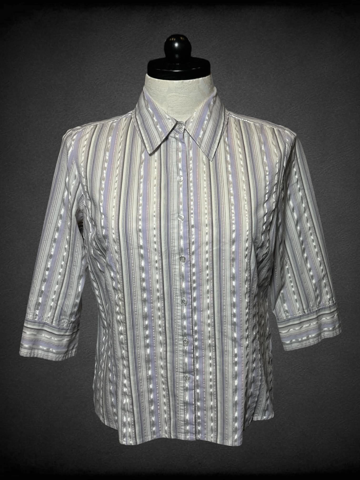 XL Apt 9 half-sleeve white button up with pastel purple & pink stripes