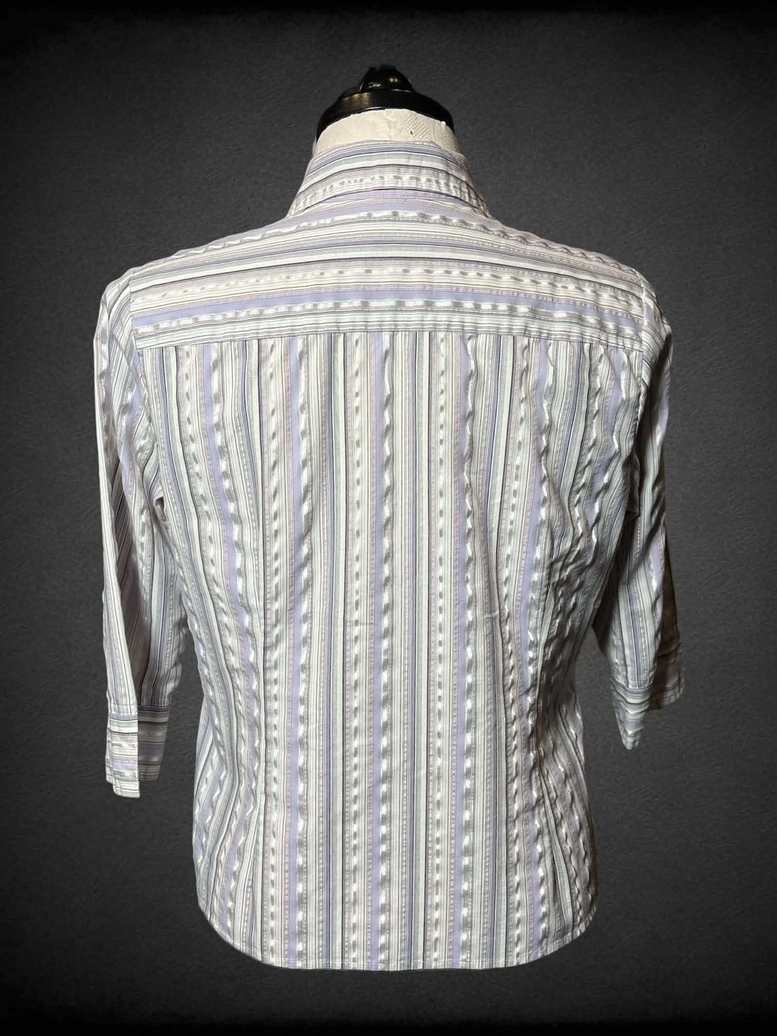 XL Apt 9 half-sleeve white button up with pastel purple & pink stripes