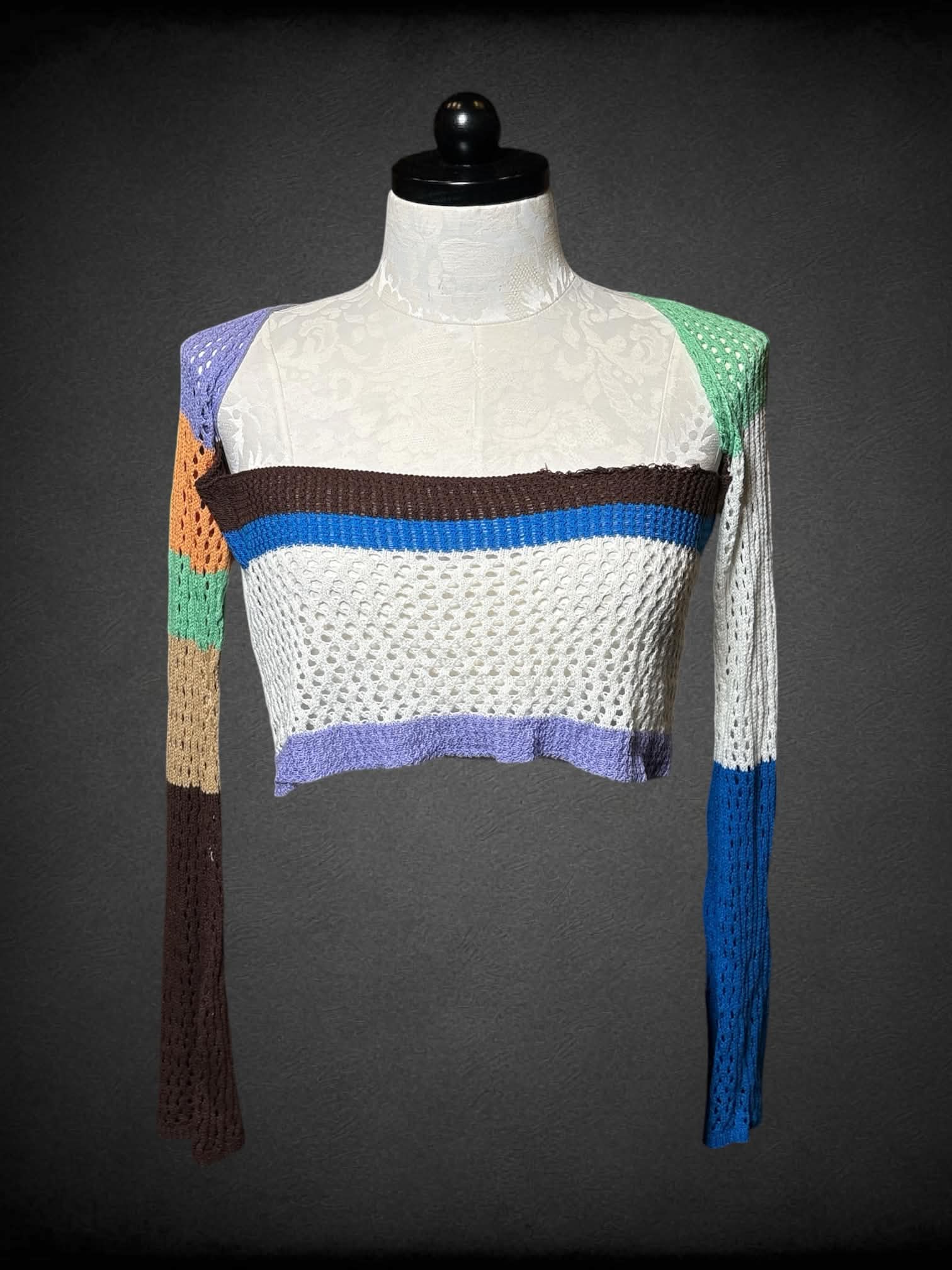 XL Earthbound block color crochet crop top