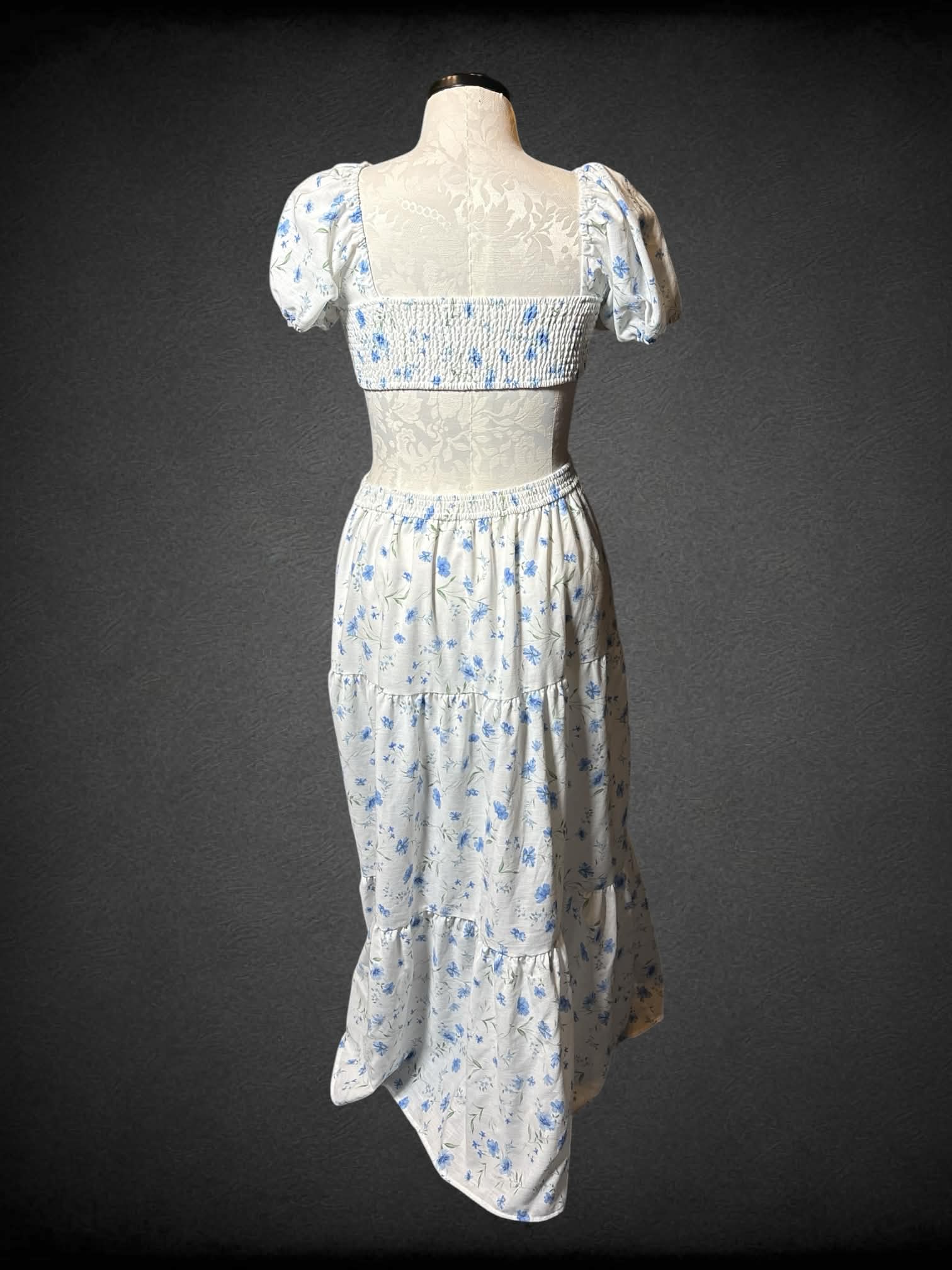 XL Altar’D State white cut-out sundress with blue floral pattern