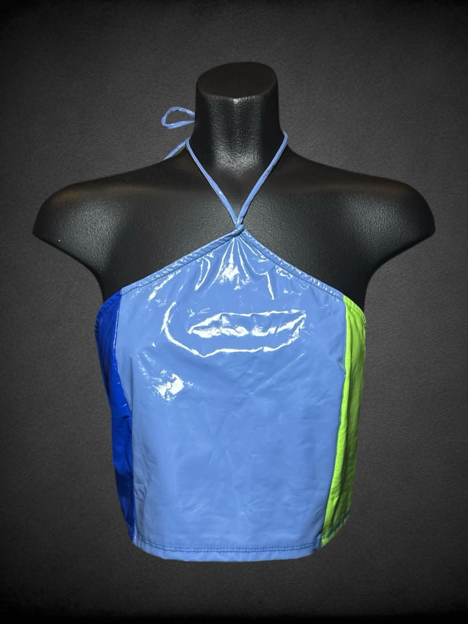 S K Too blue & green cropped halter top