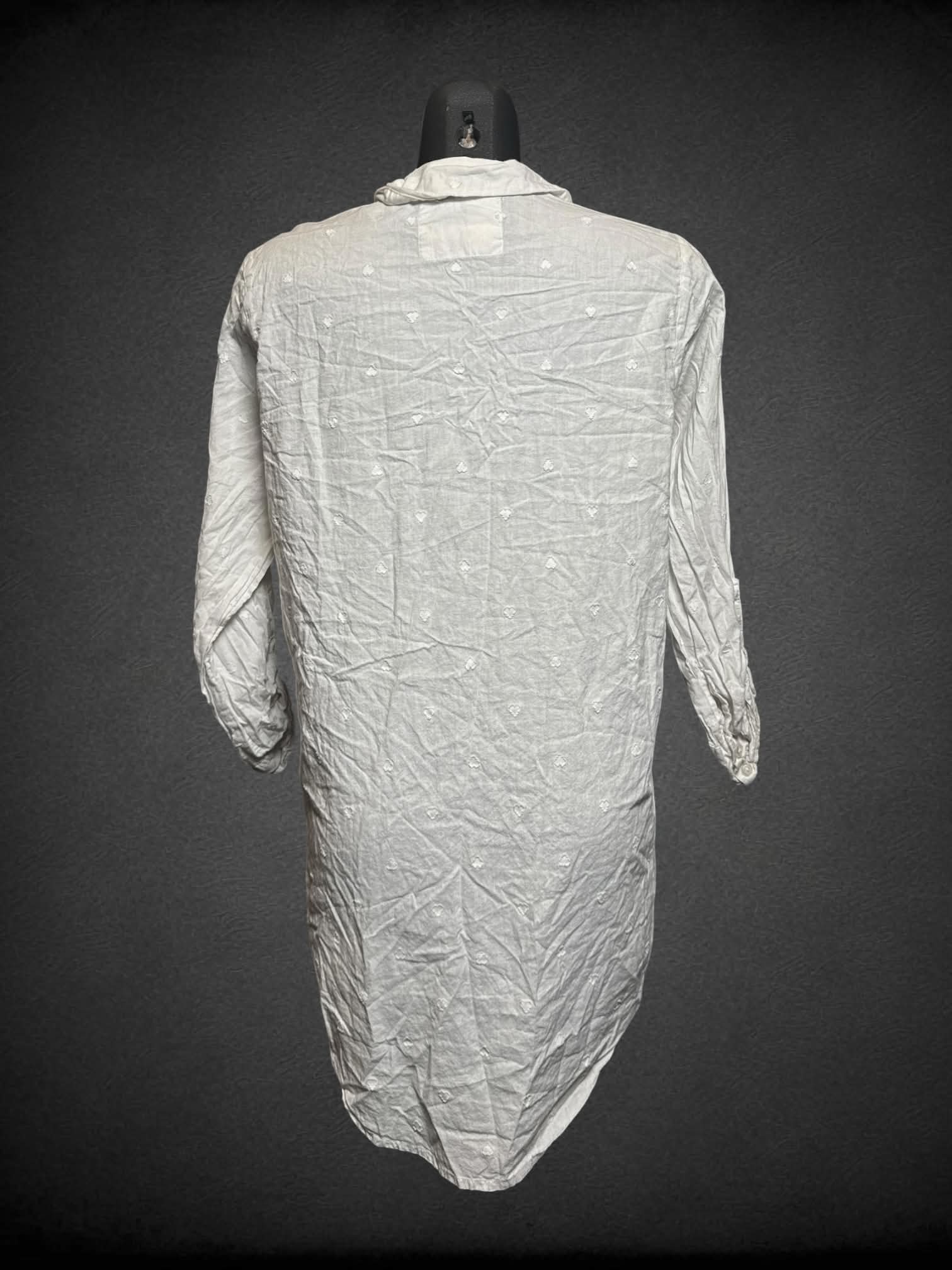 M Love to Lounge white button up shirt with embroidered hearts and “Love” on front pocket