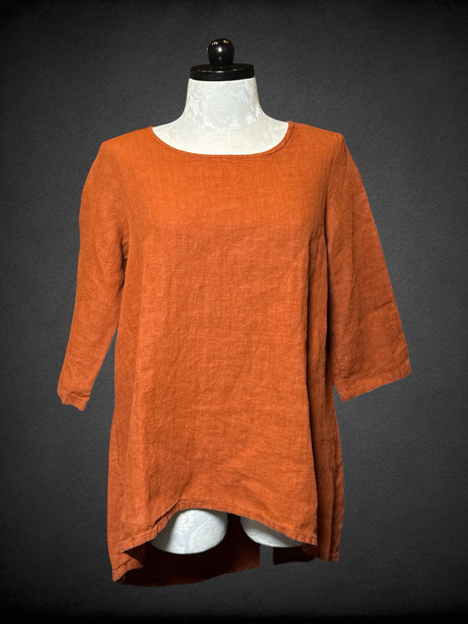 0X Bryn Walker three-quarter sleeve burnt orange linen shirt