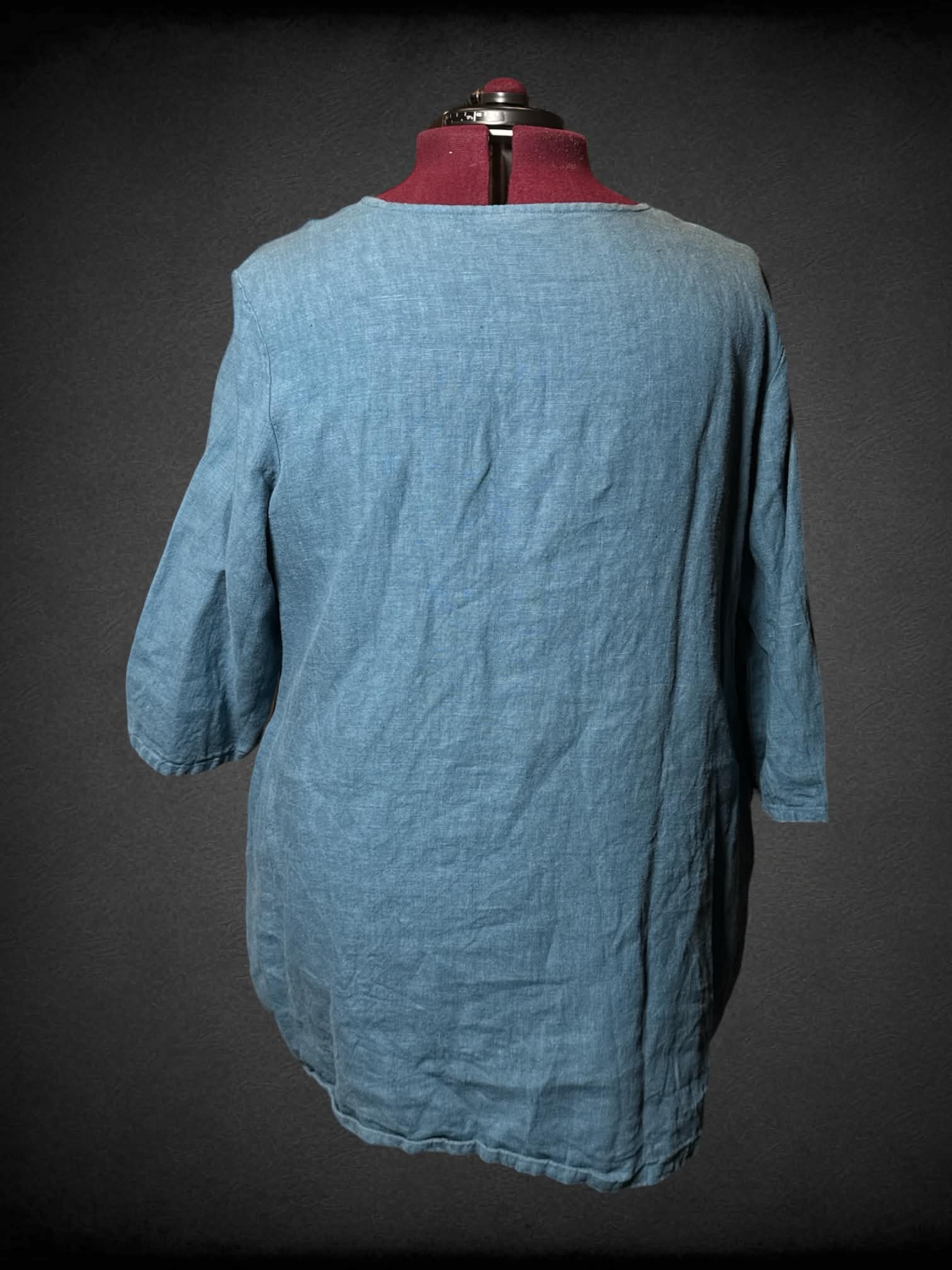 1X Bryn Walker blue three-quarter sleeve linen dress with pockets