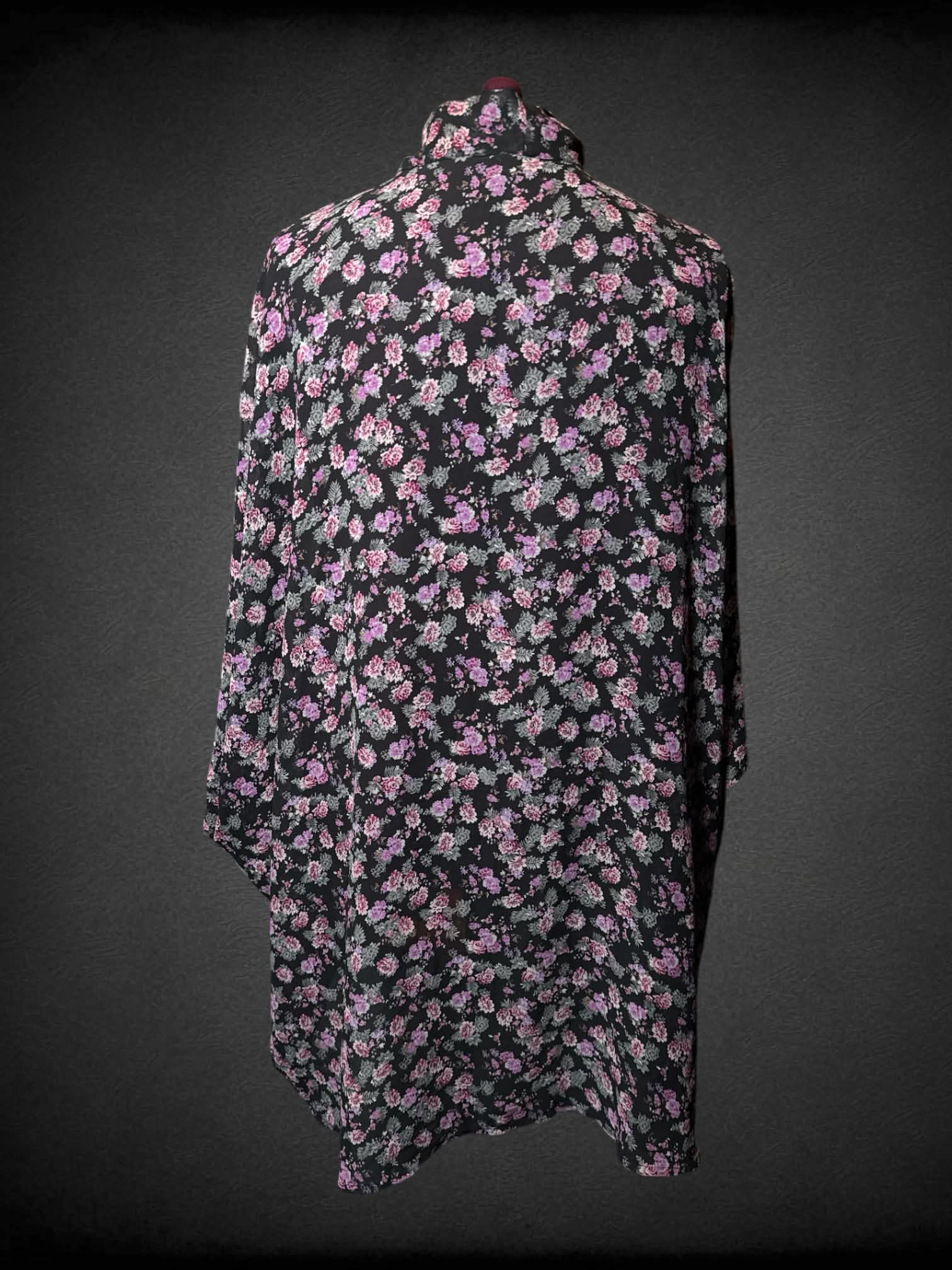 6X black sheer cardigan with pink floral pattern