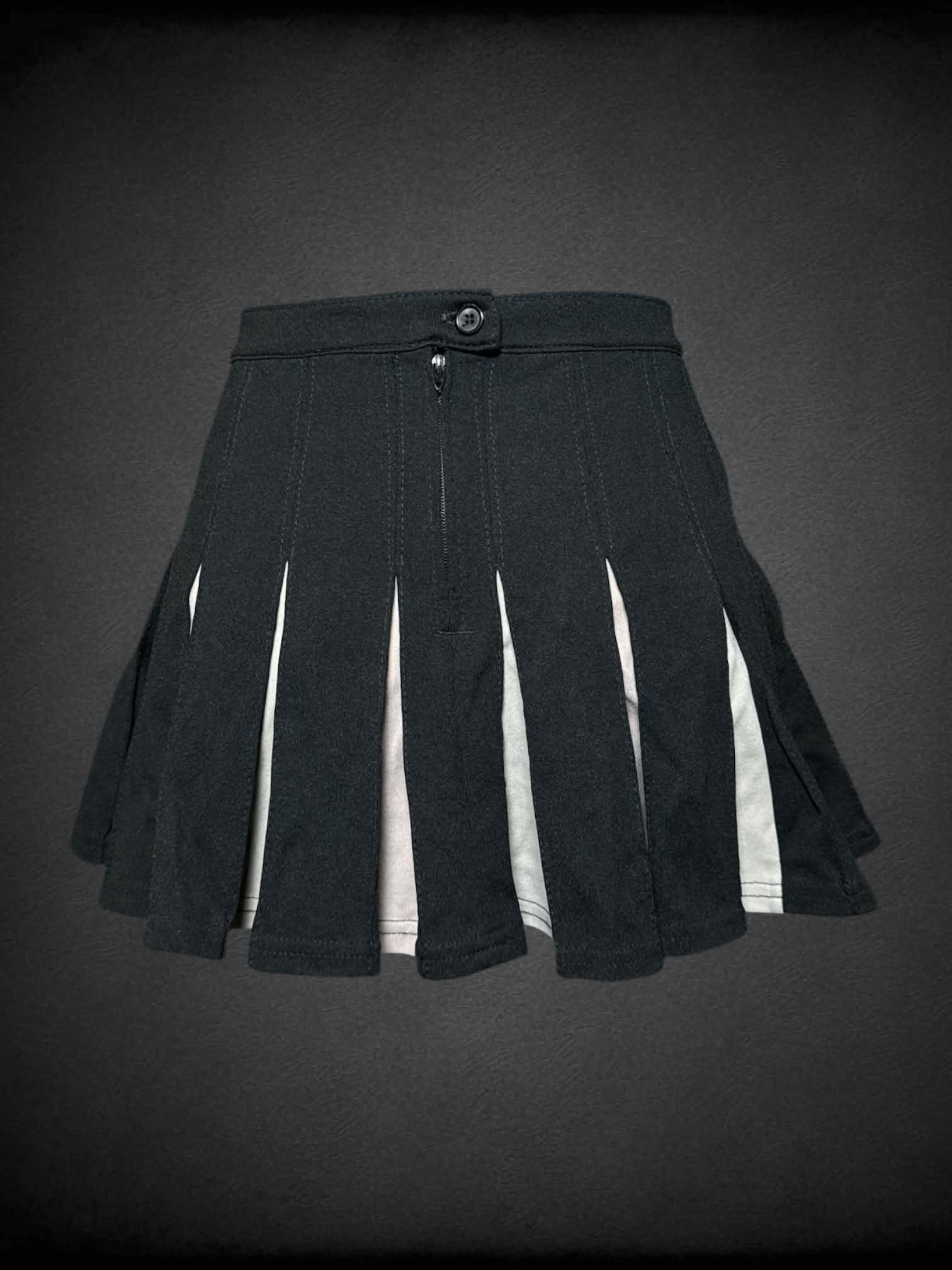 XS House of Field vintage black pleated mini skirt with zipper and button on back