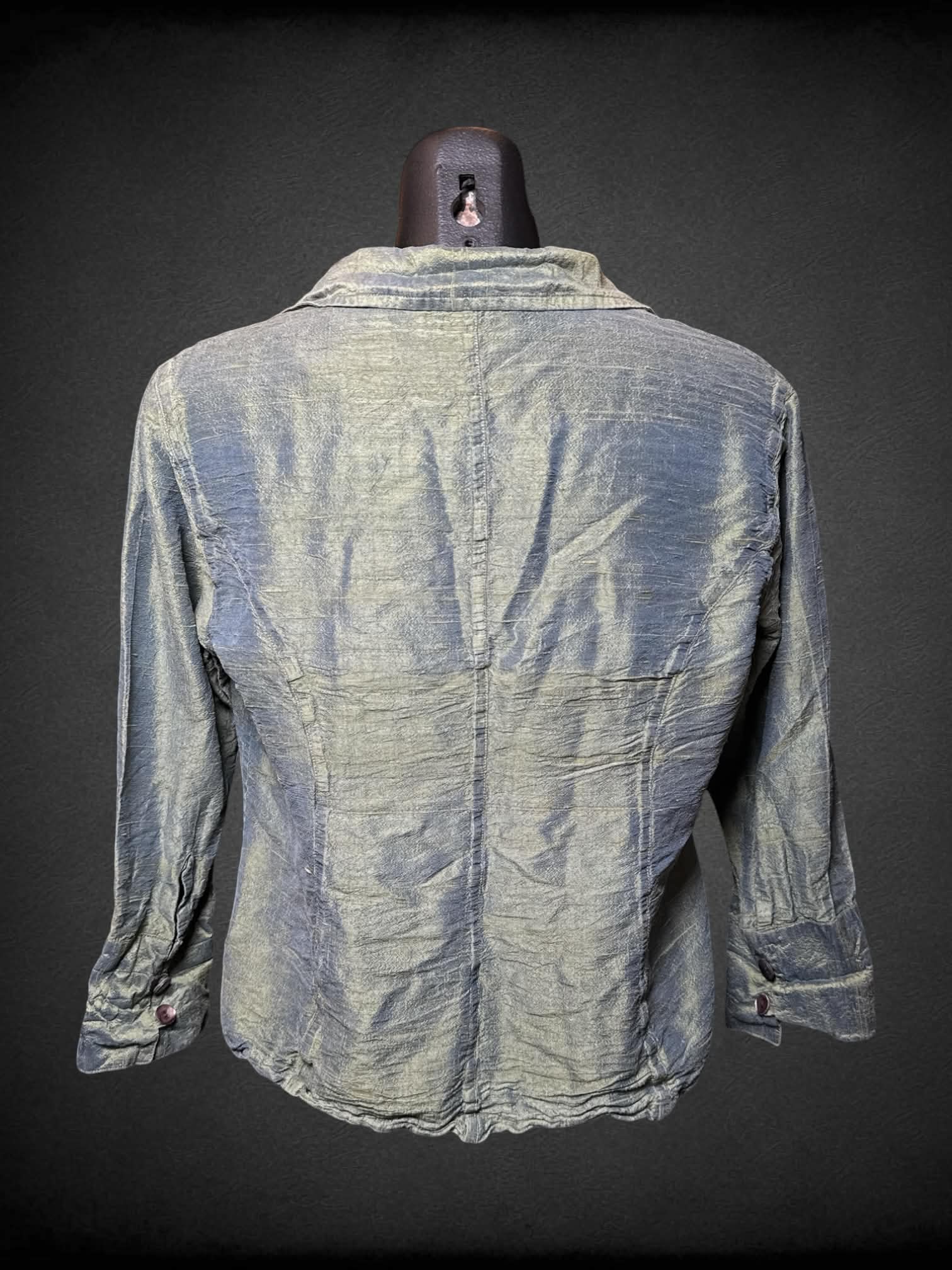 M Anü vintage sage green holo silk button up shirt