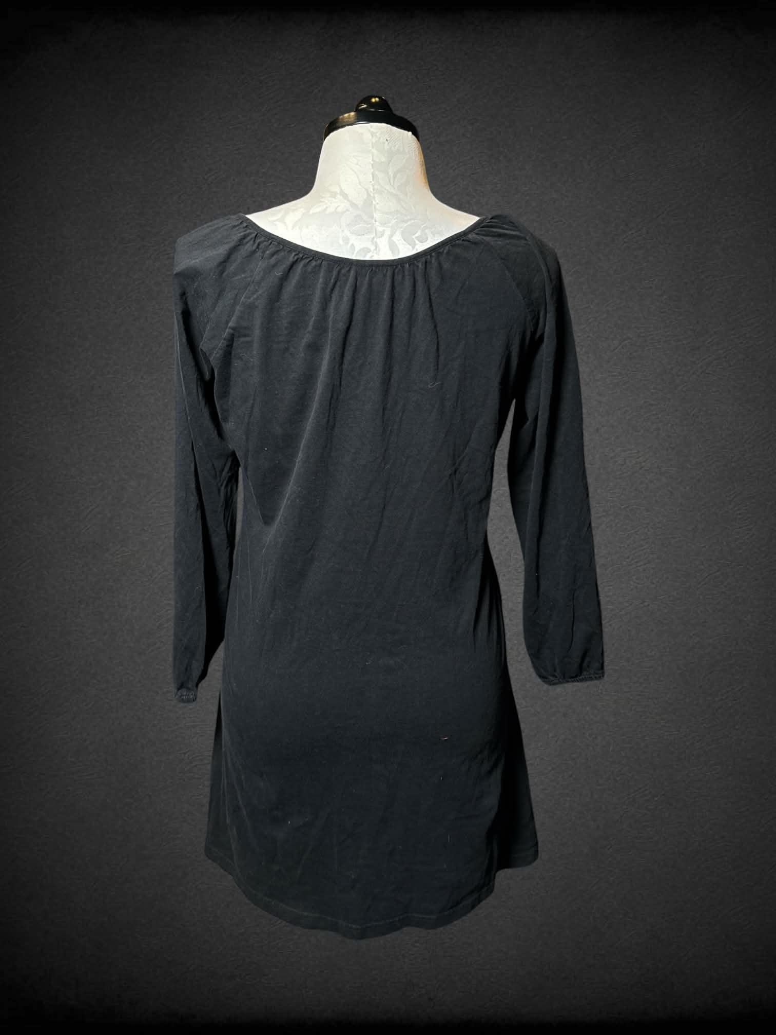 XL Take Two vintage black long-sleeve dress with red & blue embroidered floral design on front