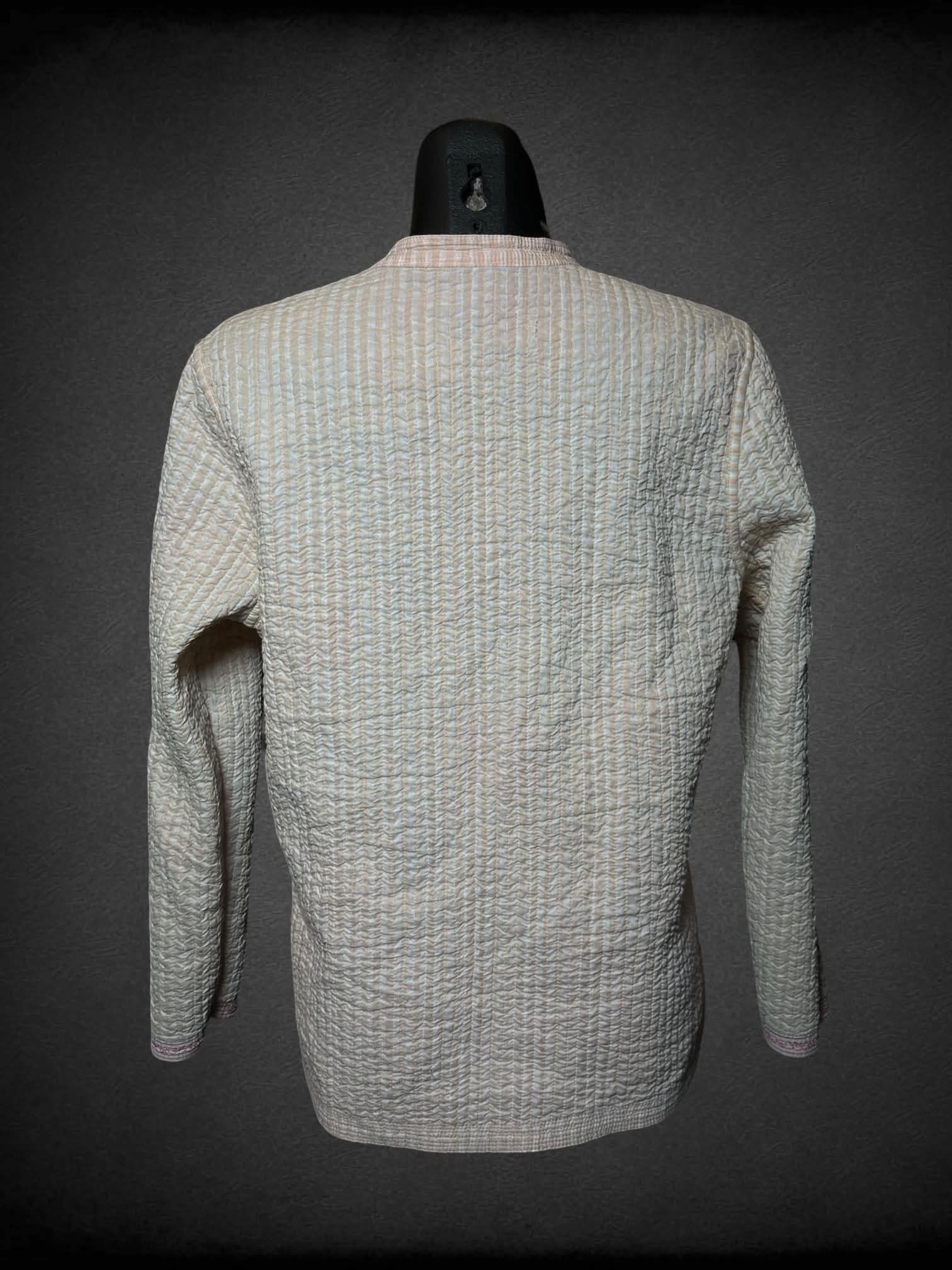 M Provence reversible quilt-like jacket with blue floral pattern, and pink striped pattern