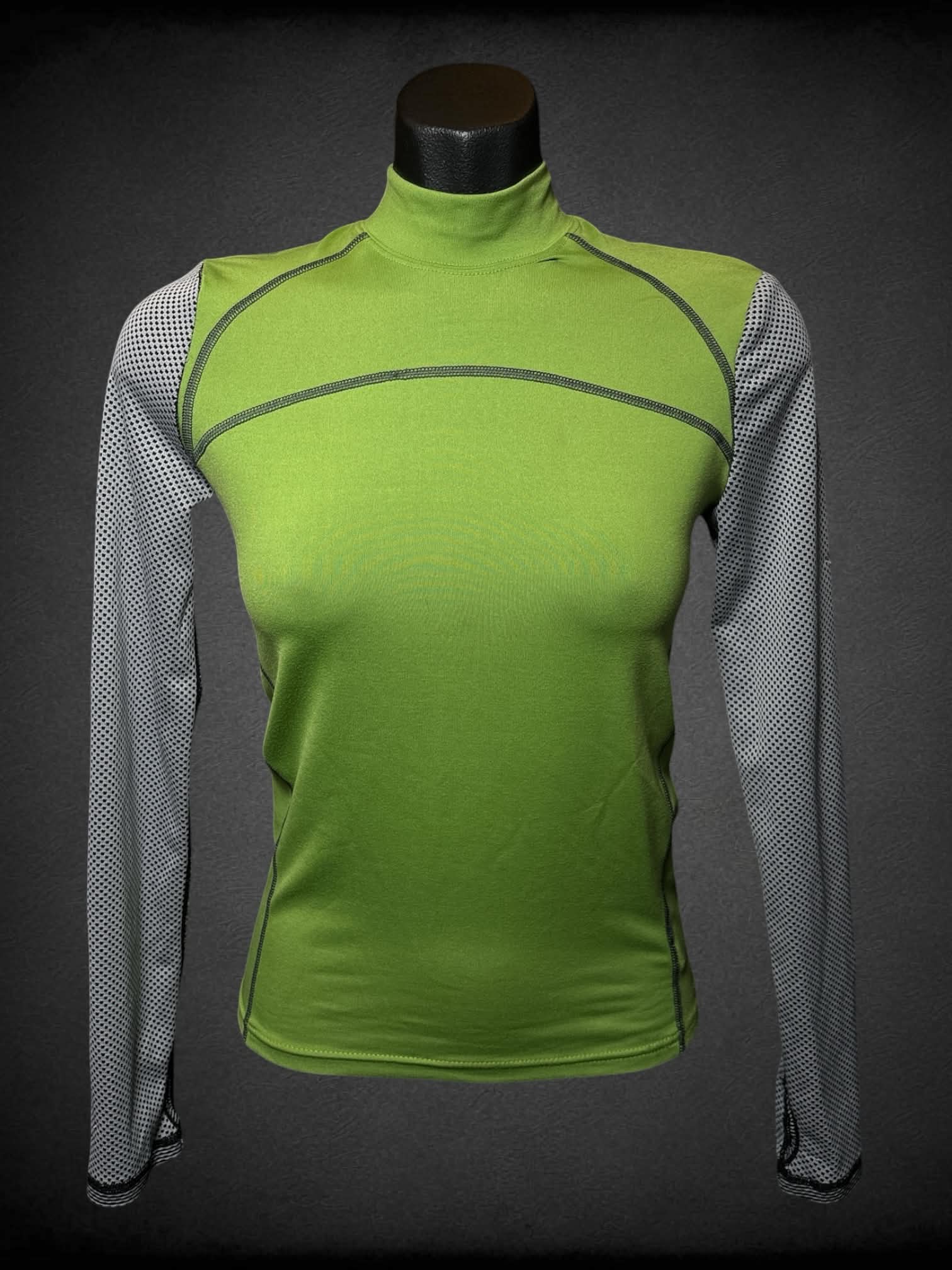 S Polarmax green long-sleeve athletic shirt with black & white breathable mesh sleeves