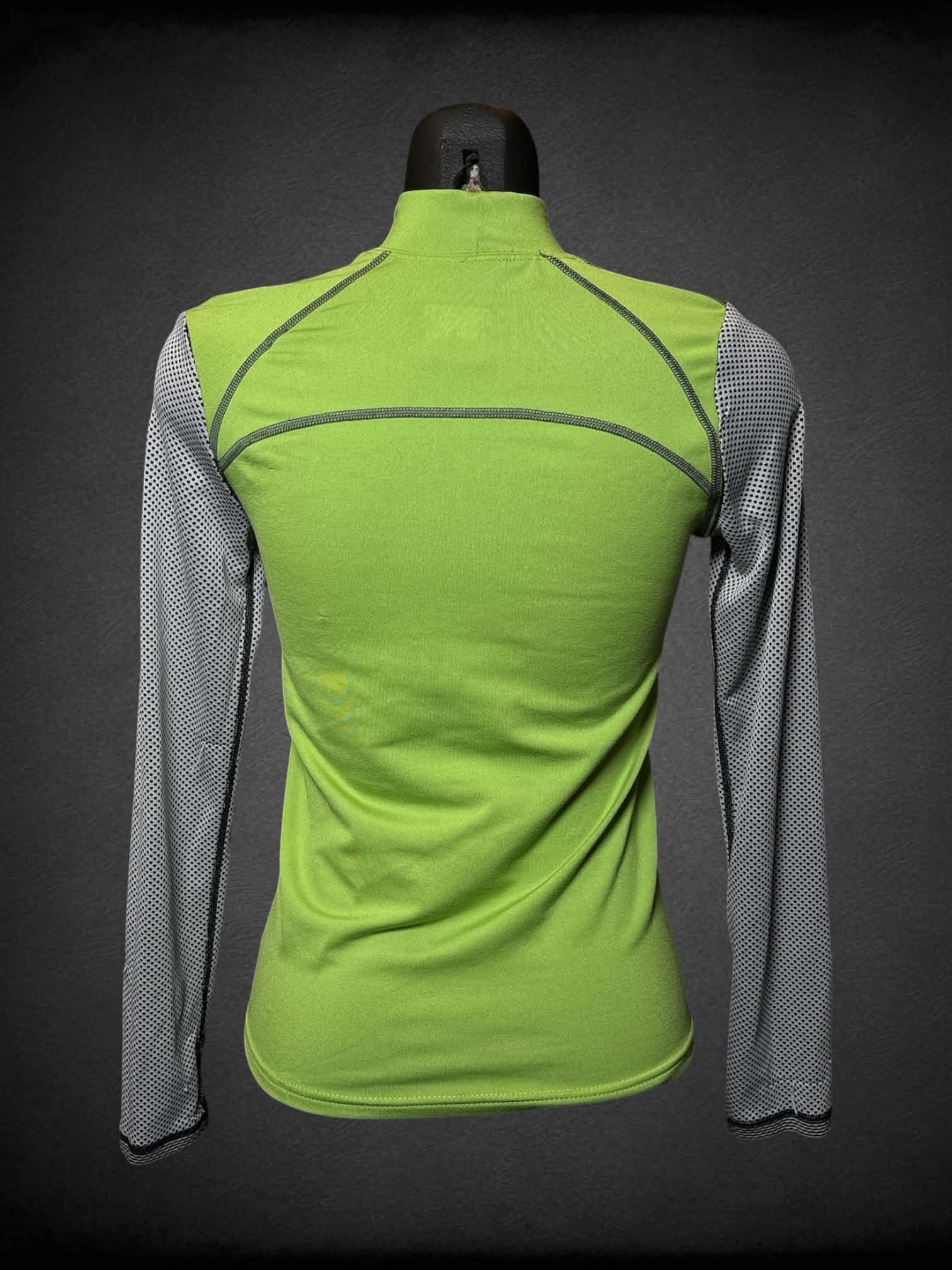 S Polarmax green long-sleeve athletic shirt with black & white breathable mesh sleeves