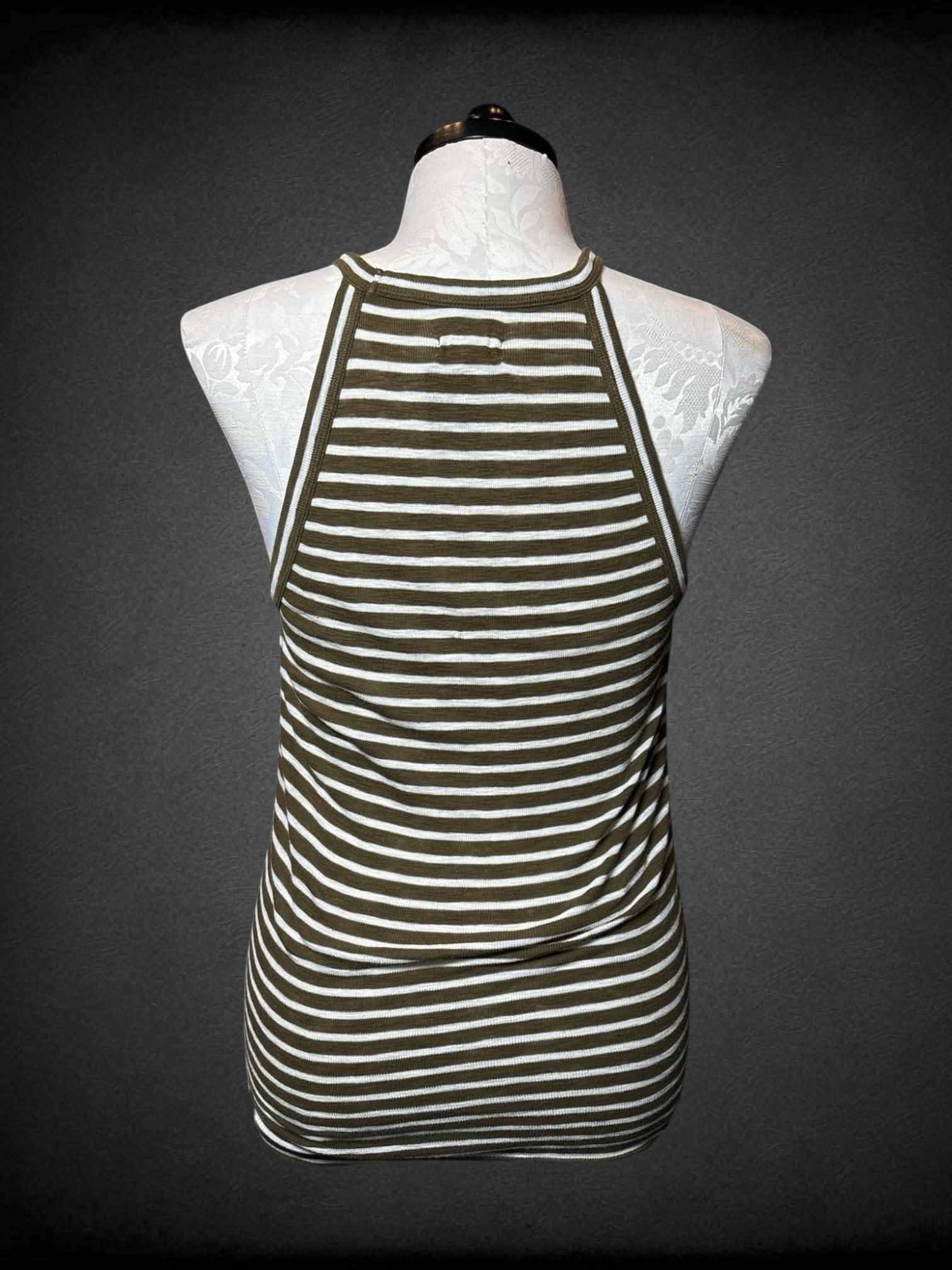 XL Madewell white & army green striped ribbed cami
