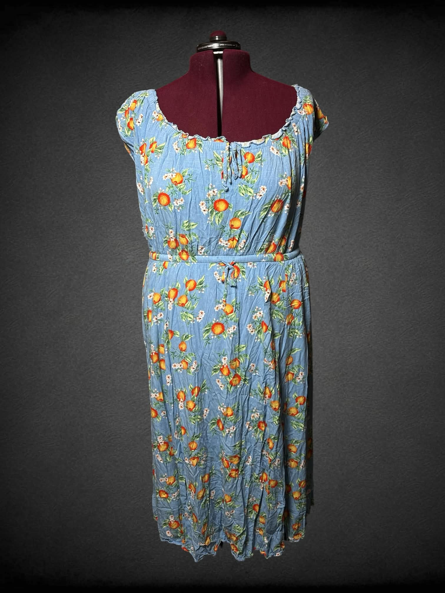 2X Torrid blue dress with pockets, and orange pattern