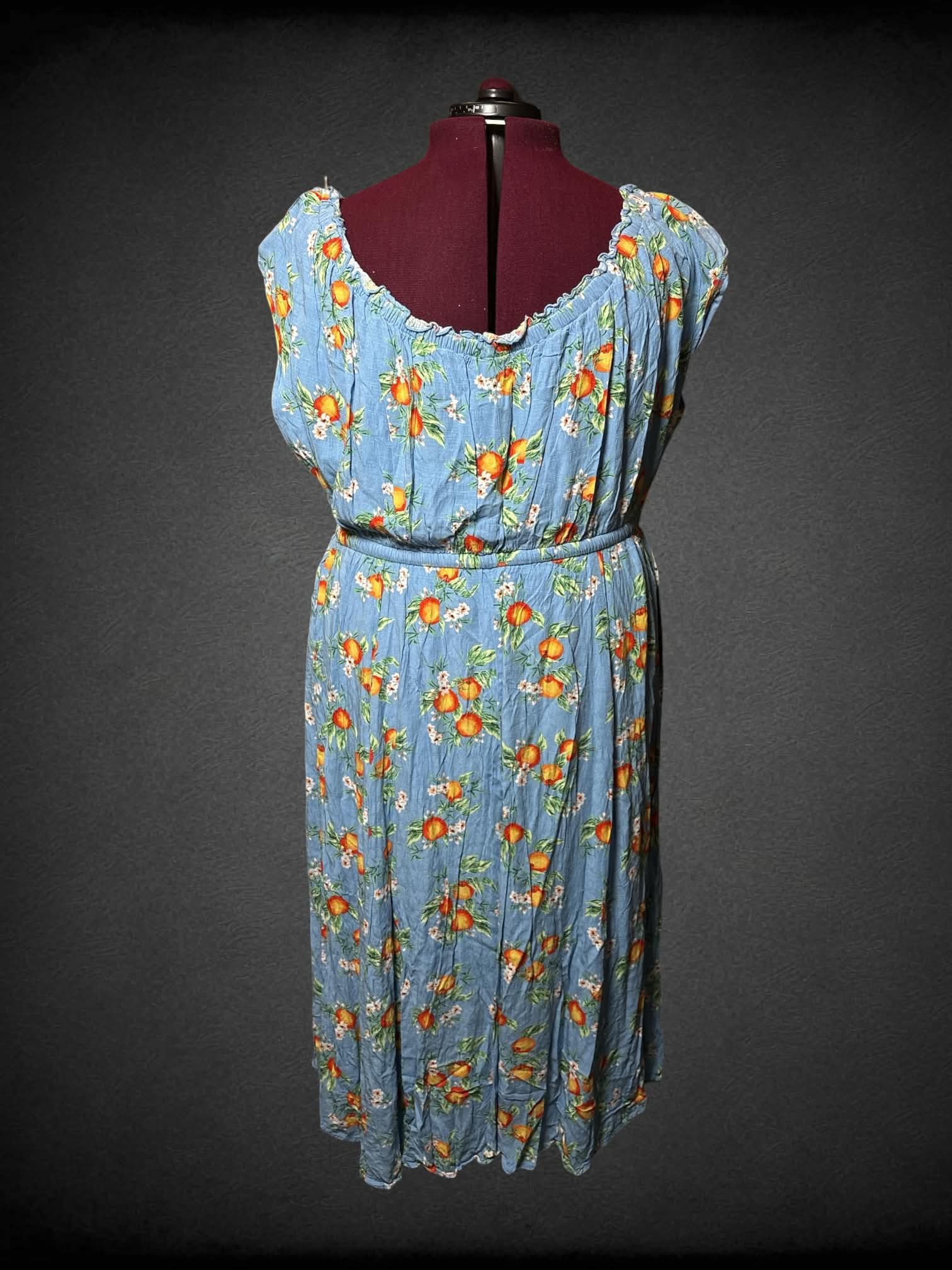 2X Torrid blue dress with pockets, and orange pattern